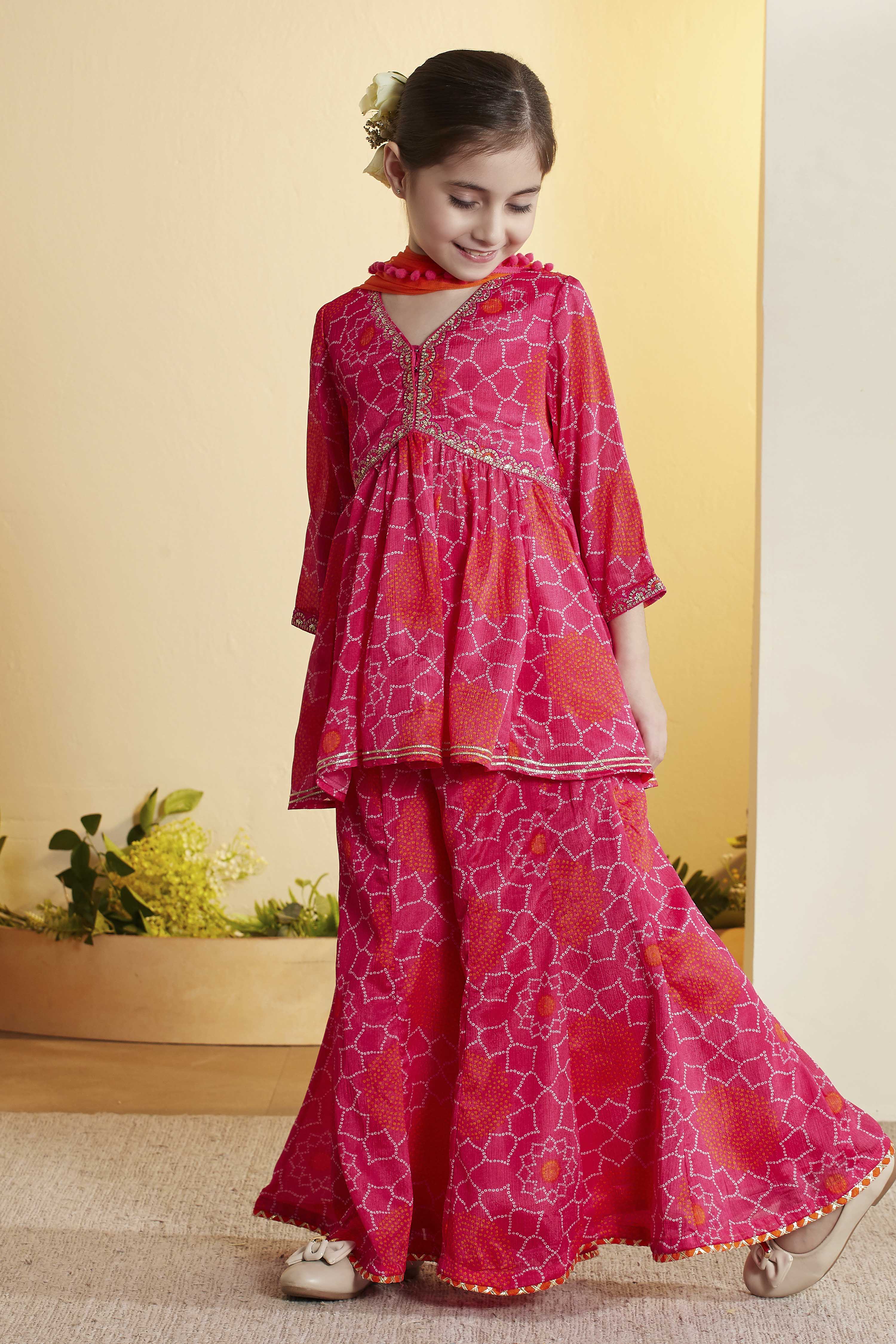 Pink Printed Peplum Viscose Rayon Kurta Set image number 3