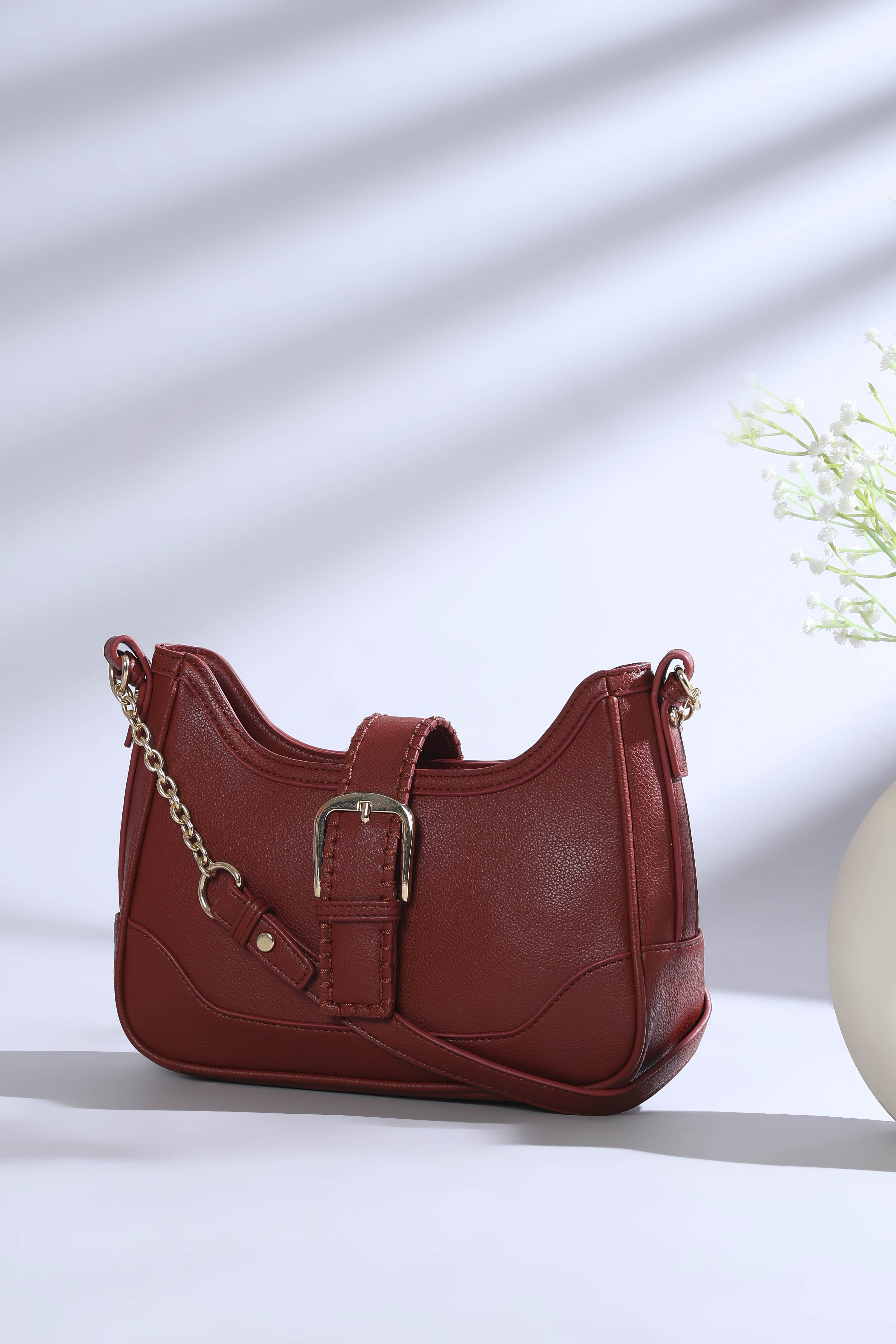 Maroon PU Shoulder Bag image number 0