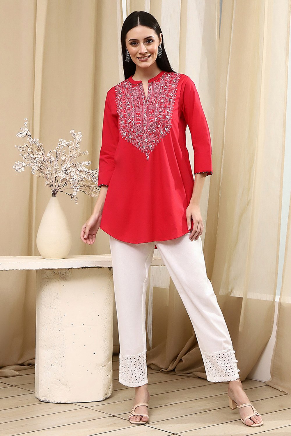 Raspberry Cotton Straight Kurti image number 0