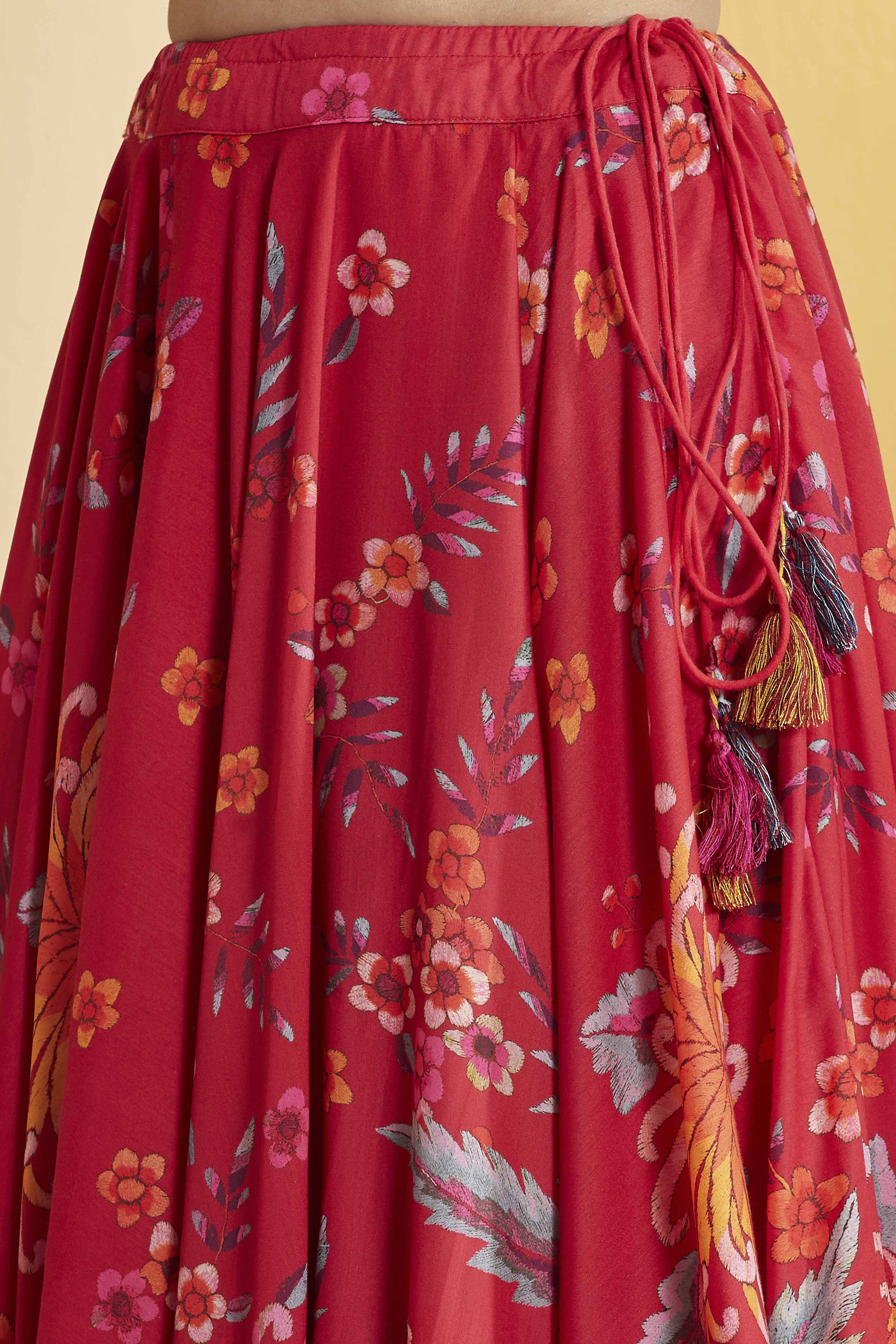 Red Viscose Rayon Front Open Lehenga Set image number 2