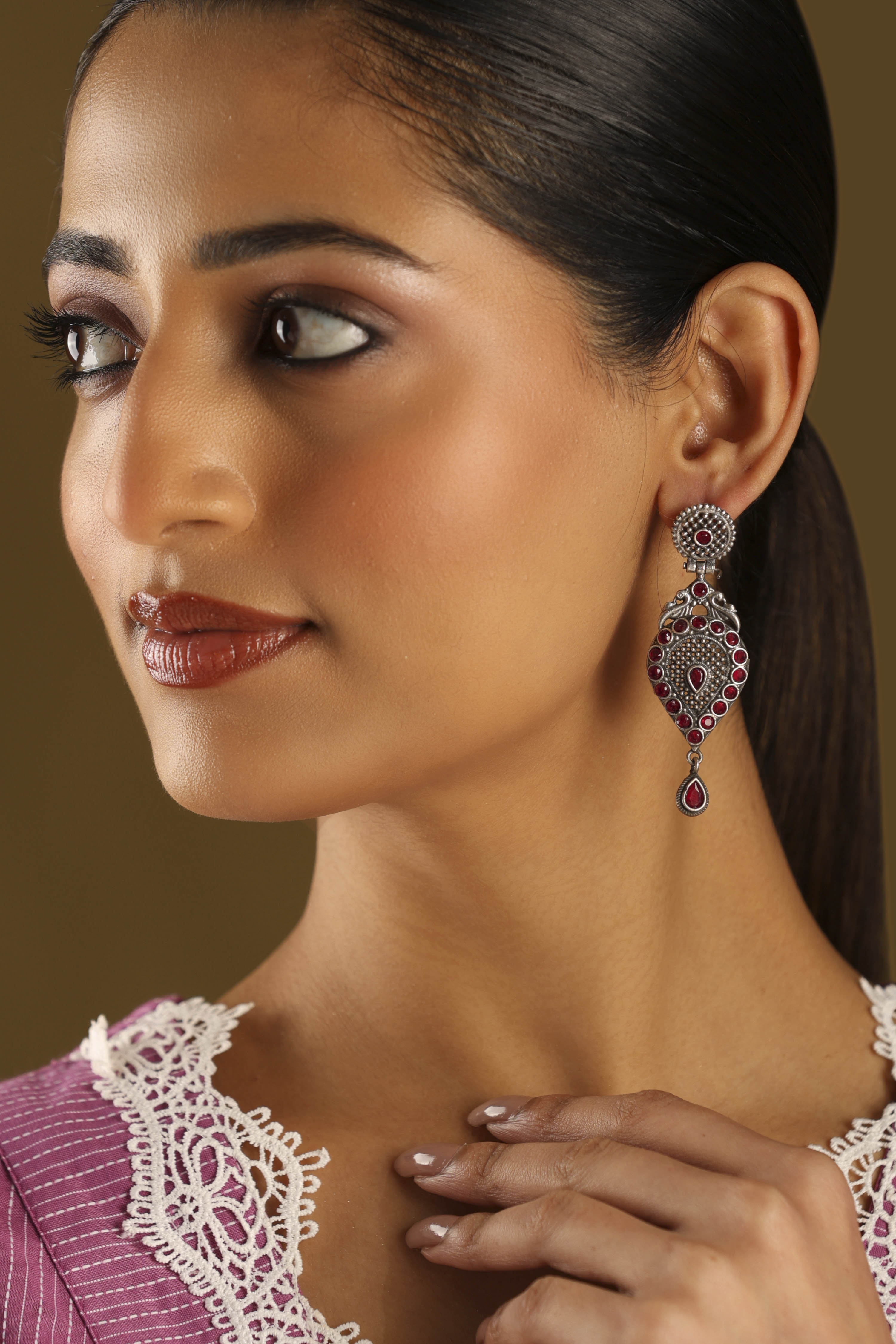 Dark Pink Brass Drop & Danglers image number 1