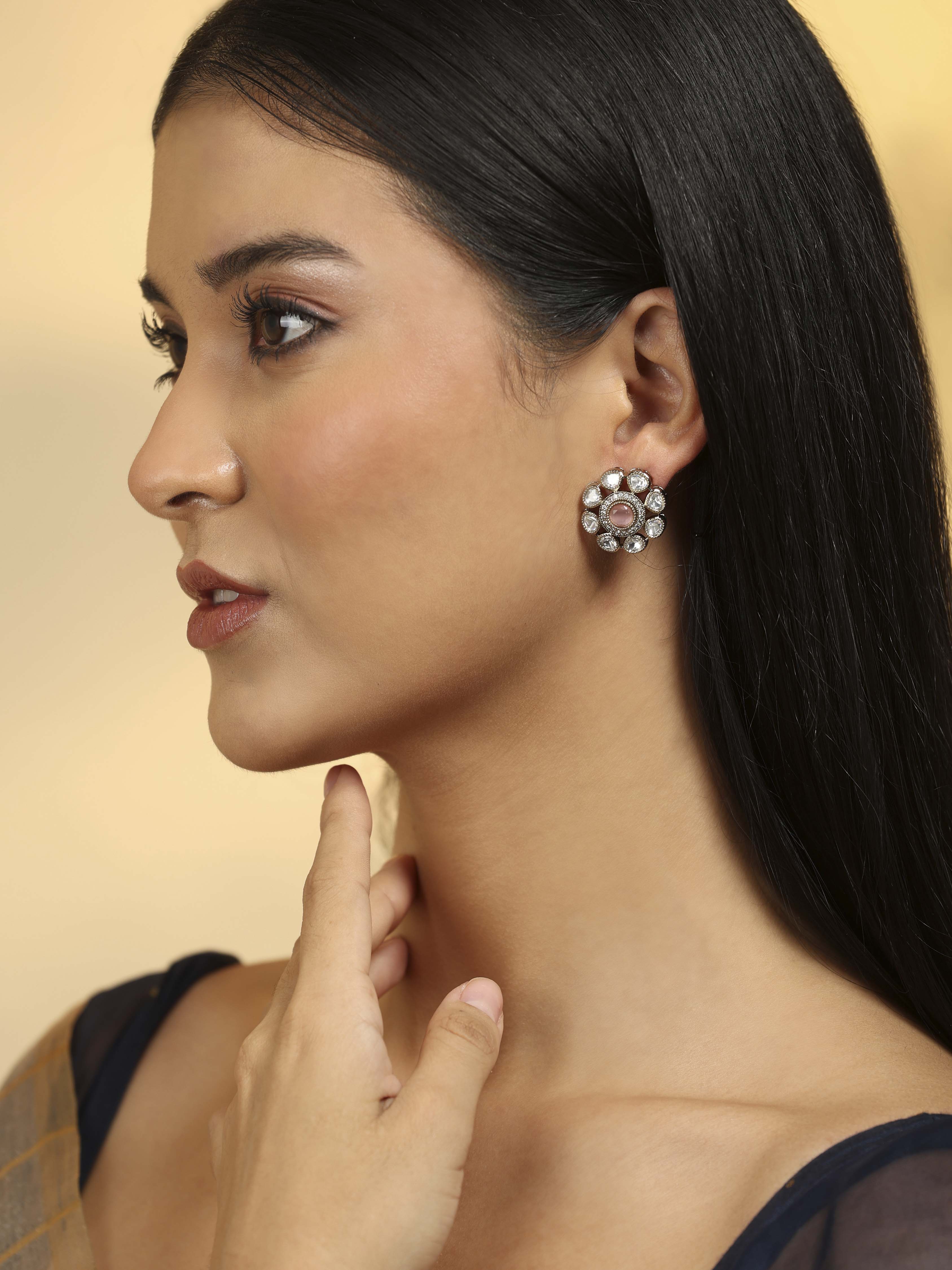 Peach Gold Plated Brass Floral Studs image number 1
