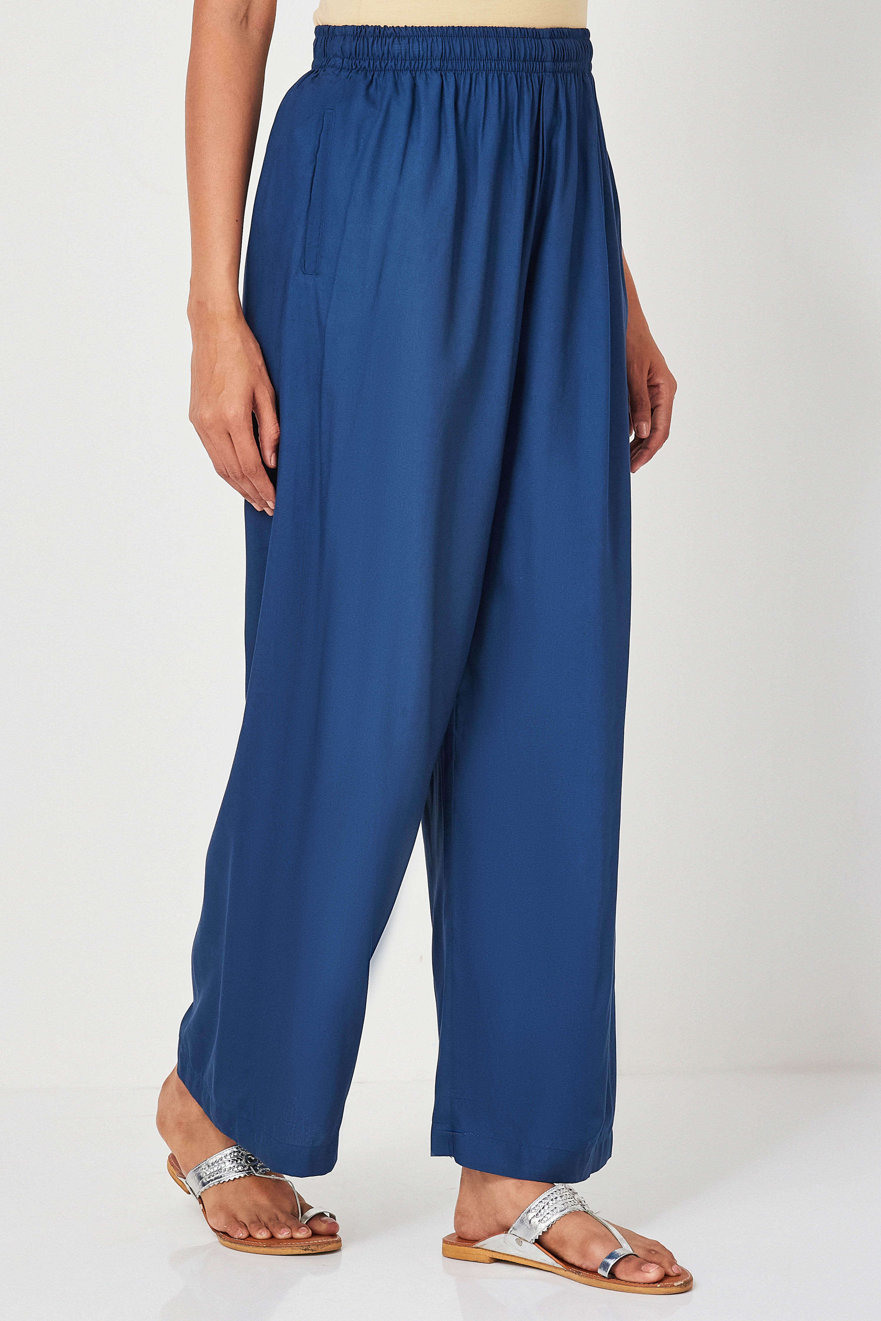 Navy Viscose Rayon Straight Palazzo image number 3