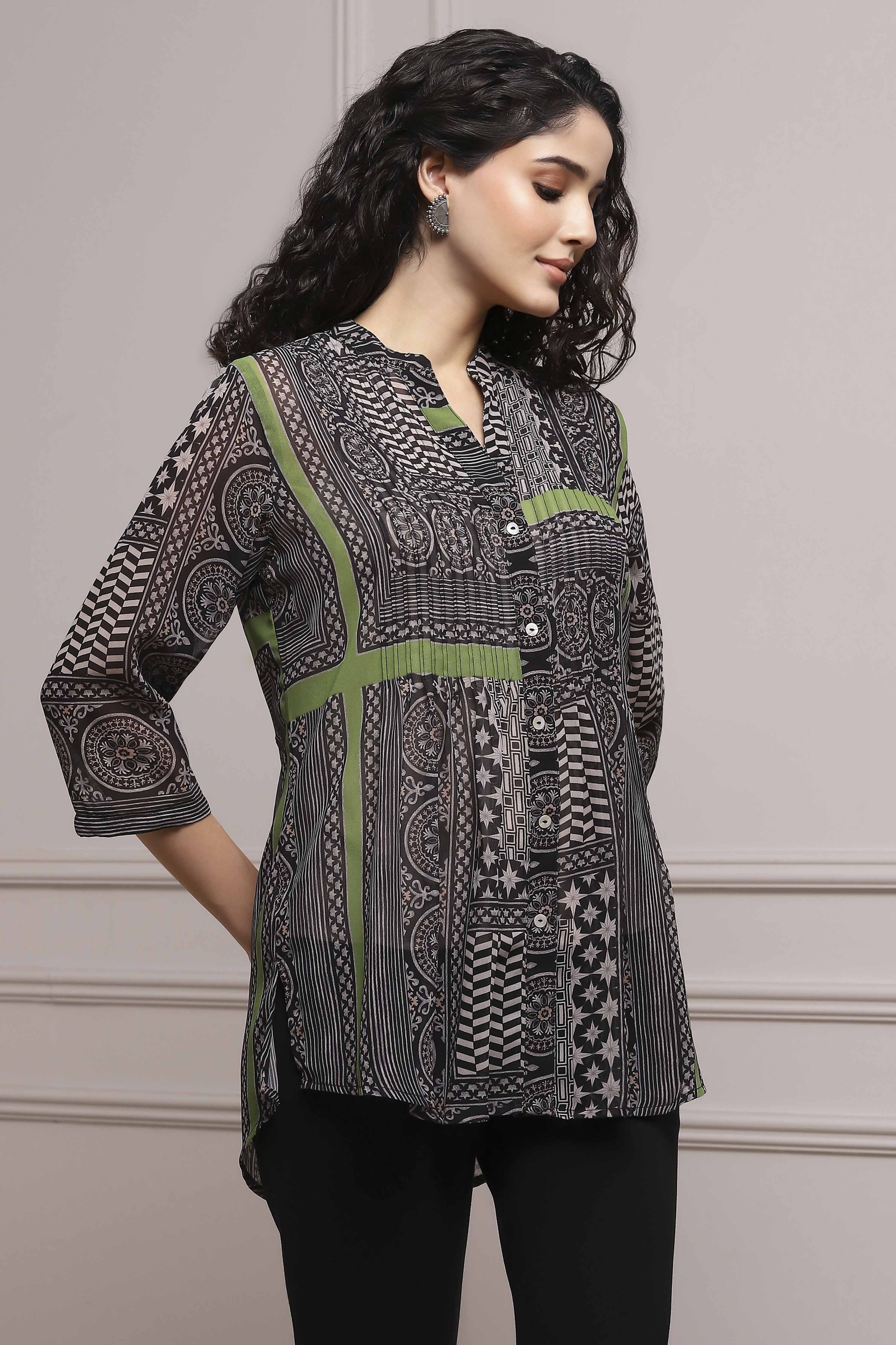 Natural Black Art Silk Straight Kurta image number 4