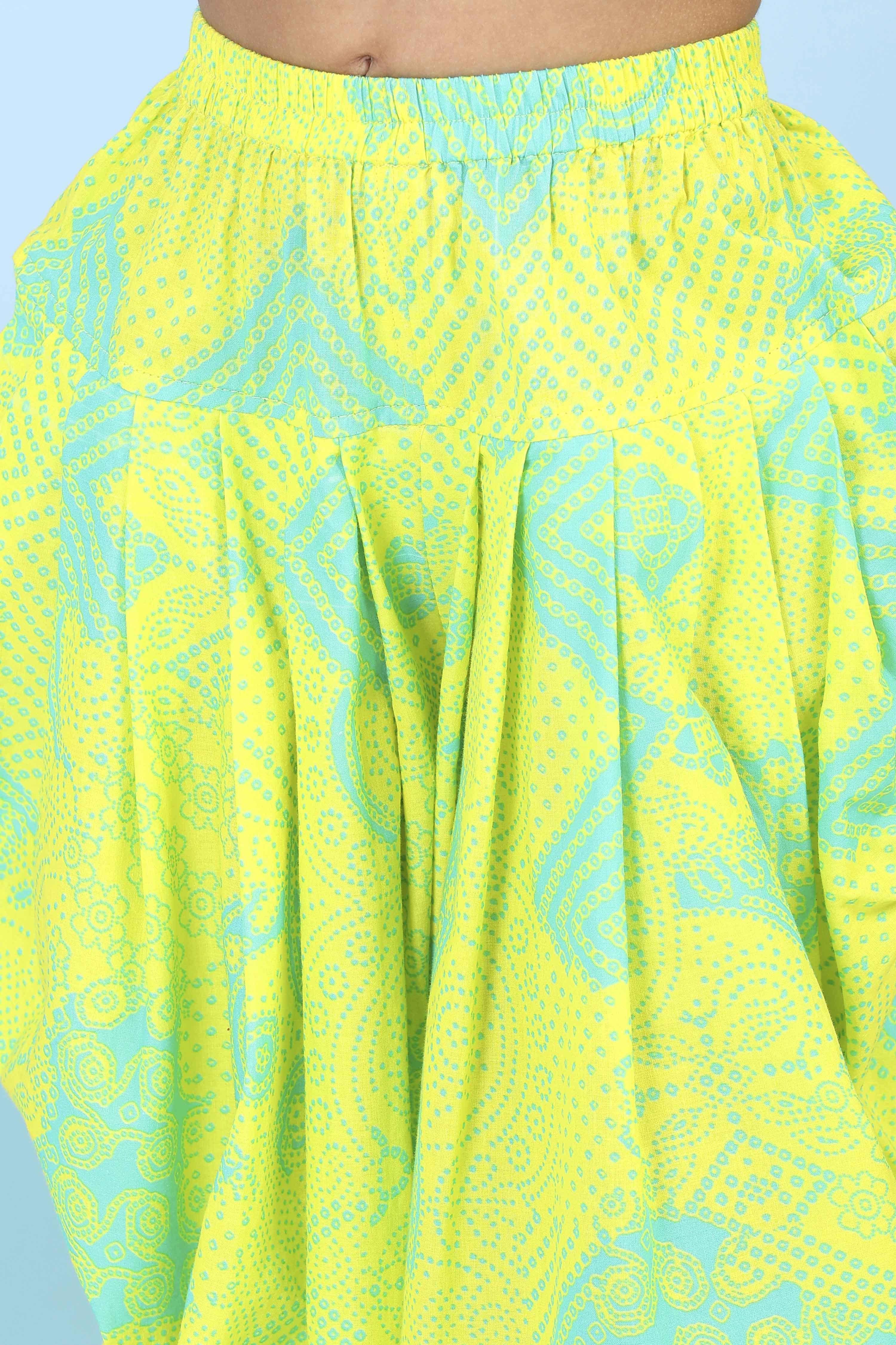 Lime Green Cotton Printed A-line Suit Set image number 2