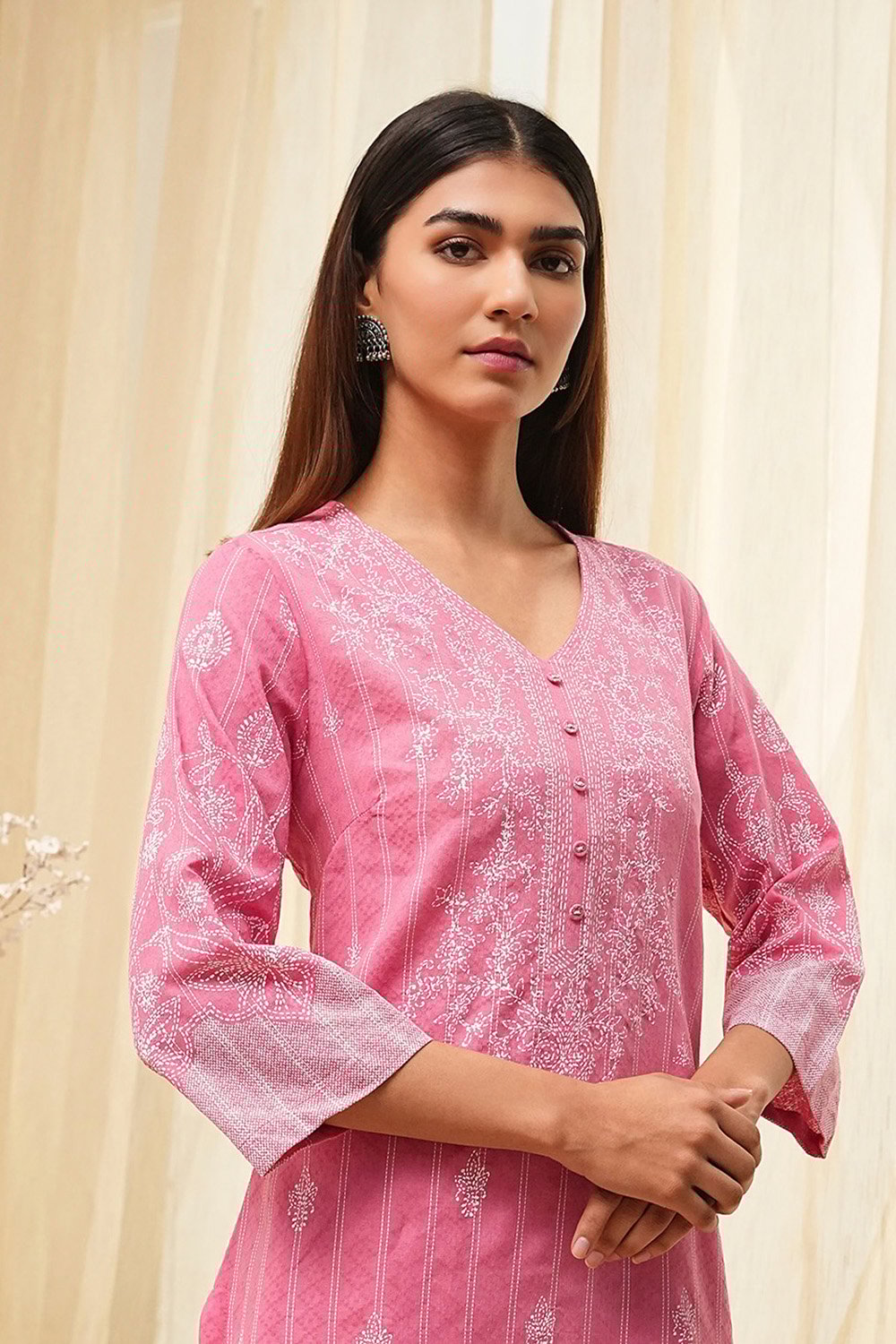 Pink Pure Cotton Printed Straight Suit Set image number 1