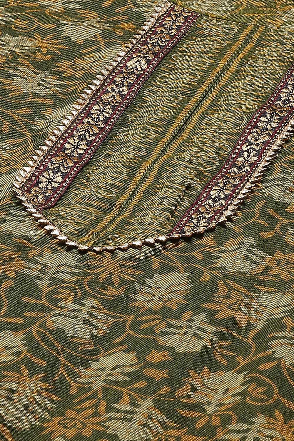 Olive Cotton Woven Unstitched Suit Set image number 1