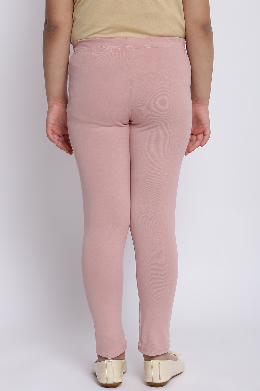 Pale Pink Cotton Lycra Solid Leggings image number 4