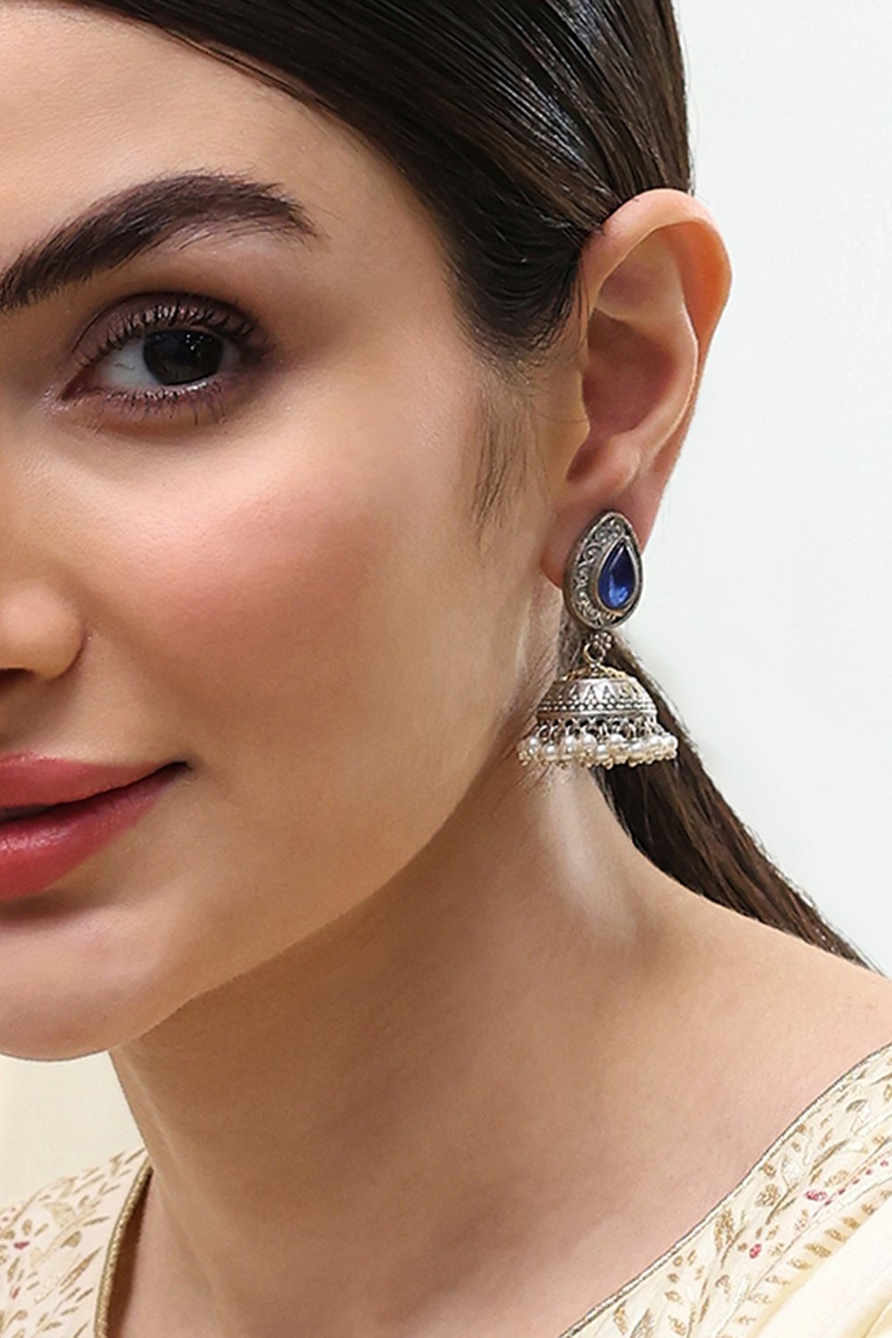 Navy Brass Jhumka image number 1