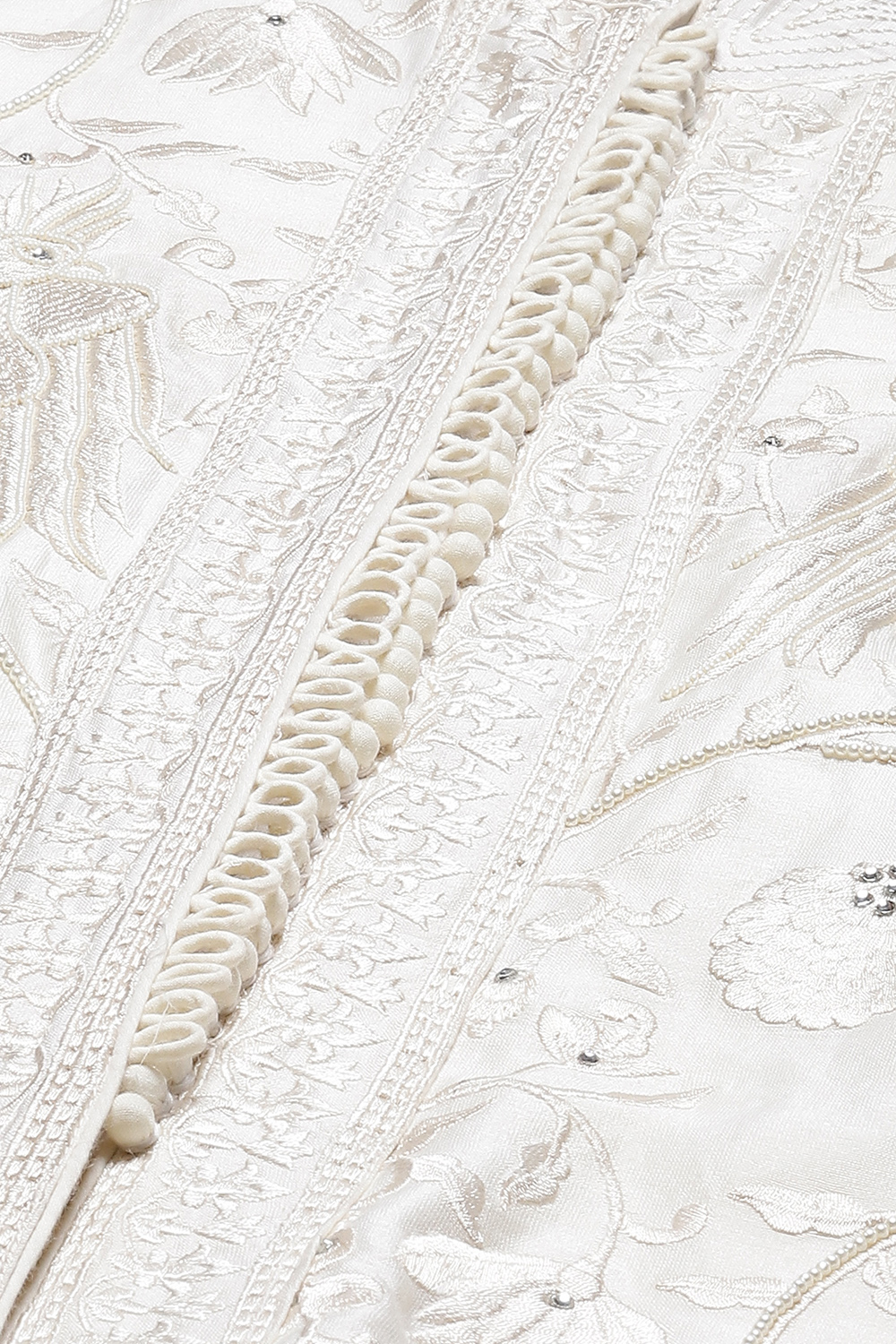 Off White Cotton Silk Straight Yarndyed Suit Set image number 1