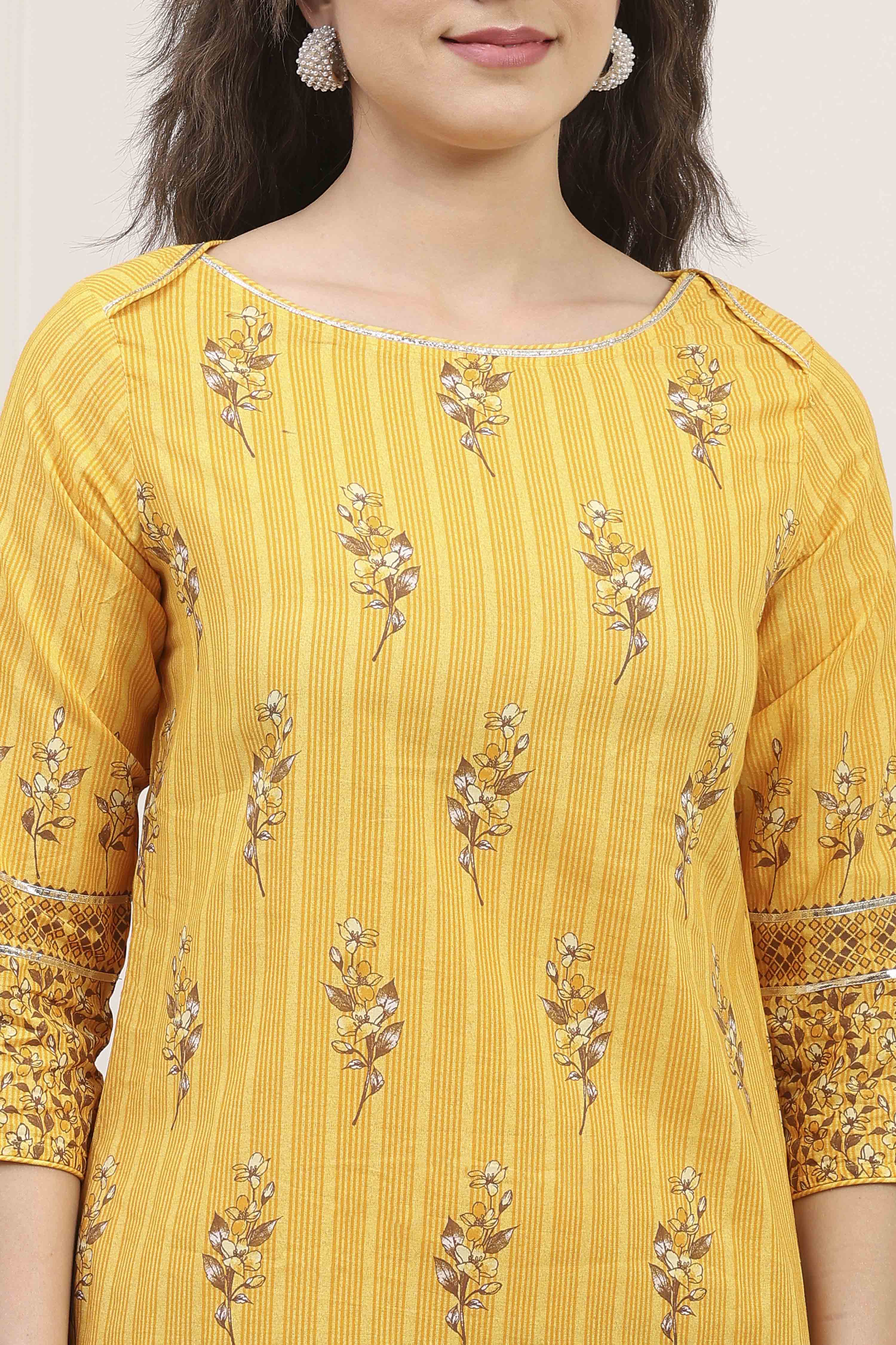 Green Cotton Straight Printed Kurta image number 1