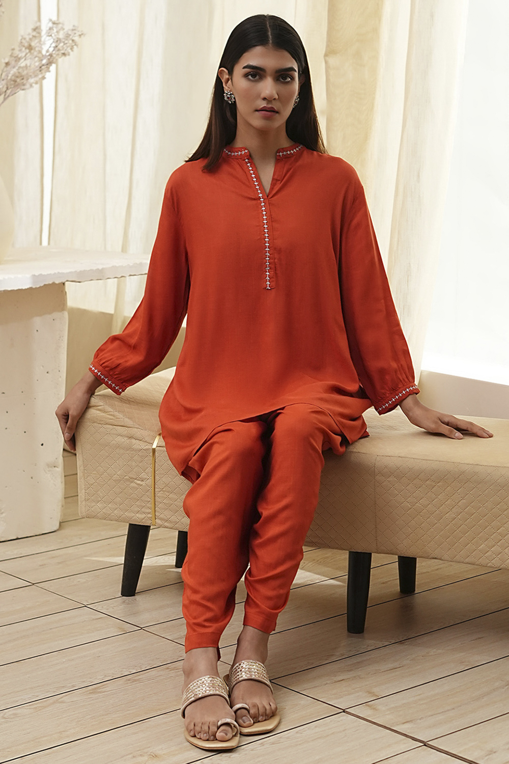 Burnt Orange Straight Solid Co-ord Set image number 0