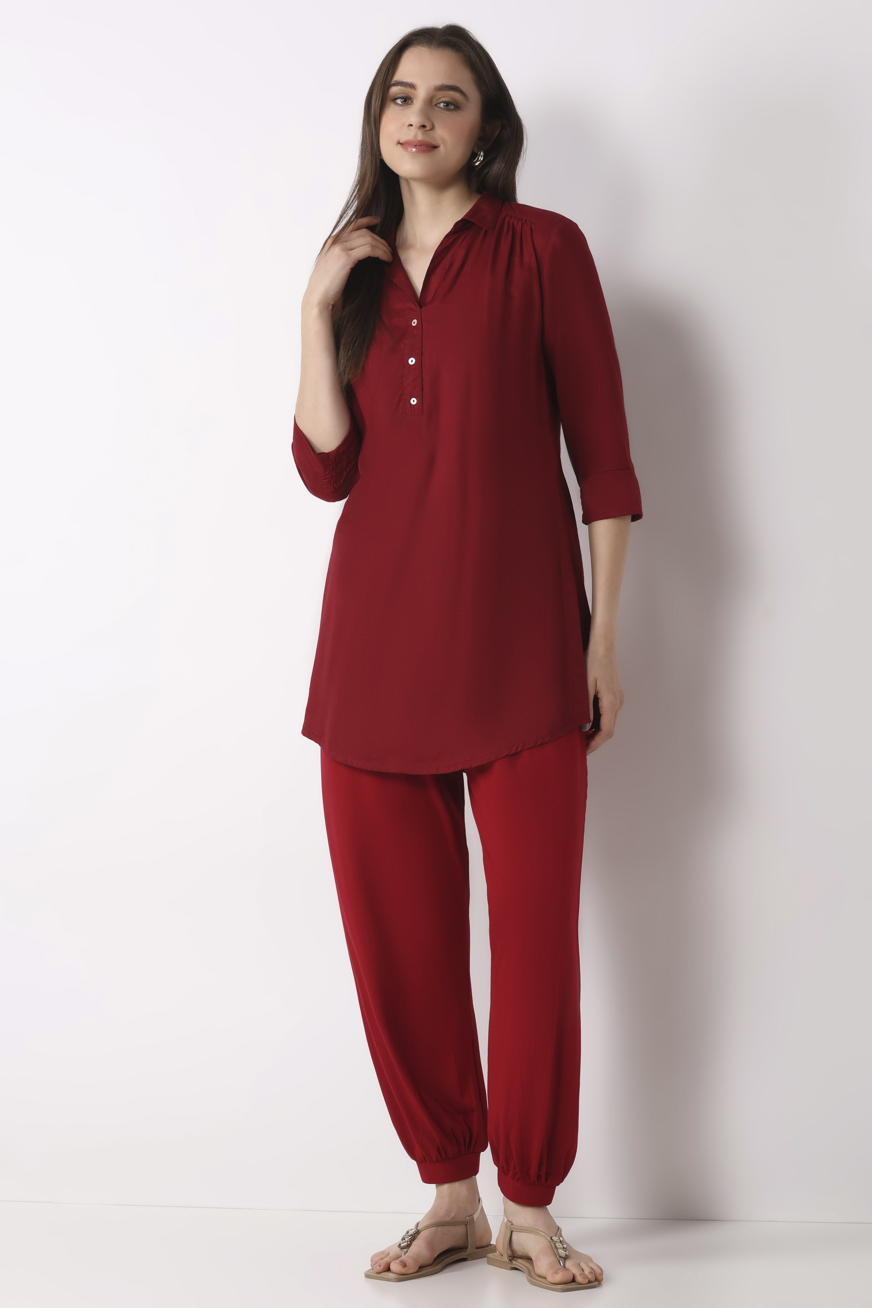 Beige Viscose Lycra Harem Pants image number 0