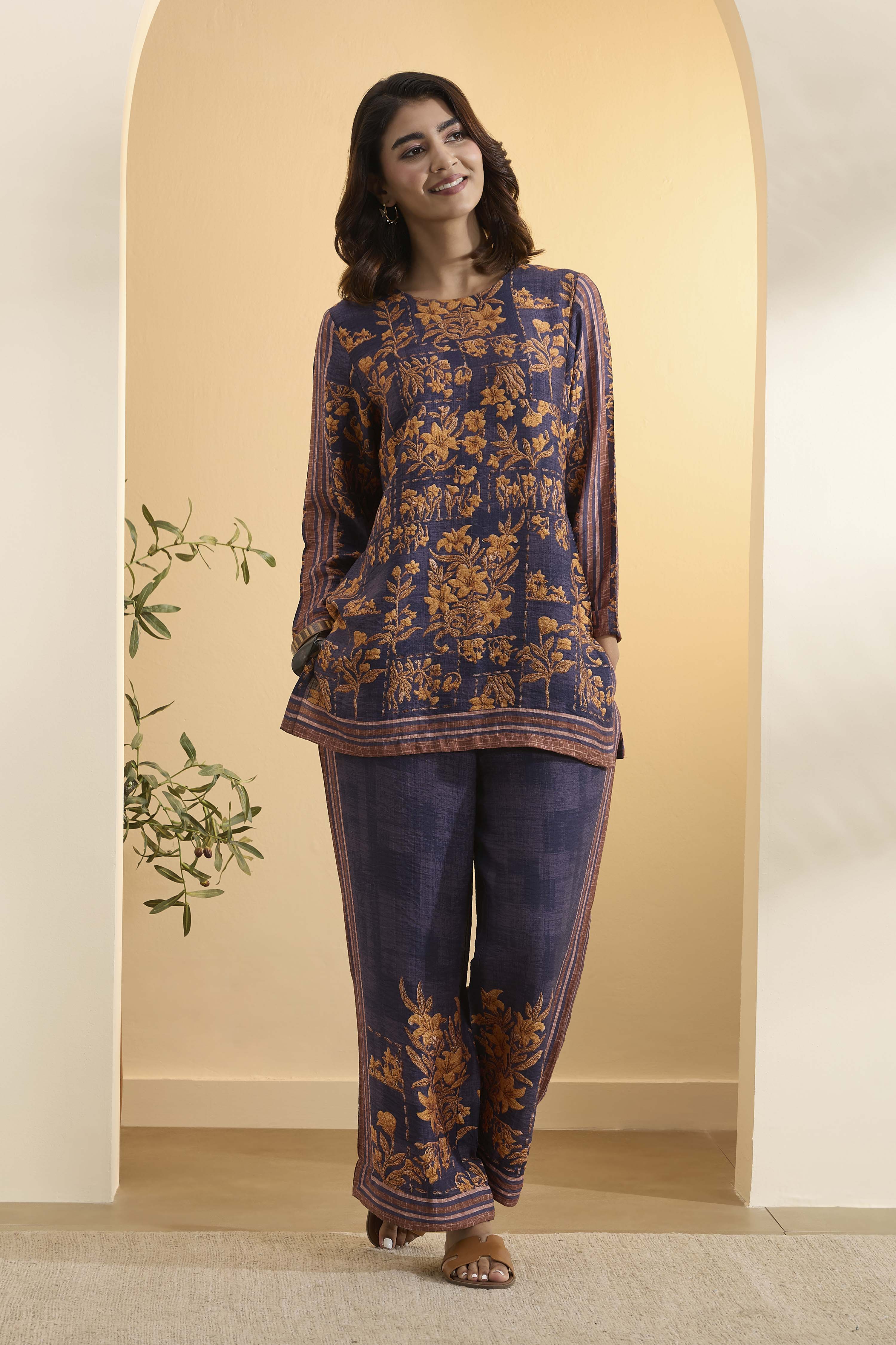 Violet Nylon Viscose Printed Co-ord Set image number 0