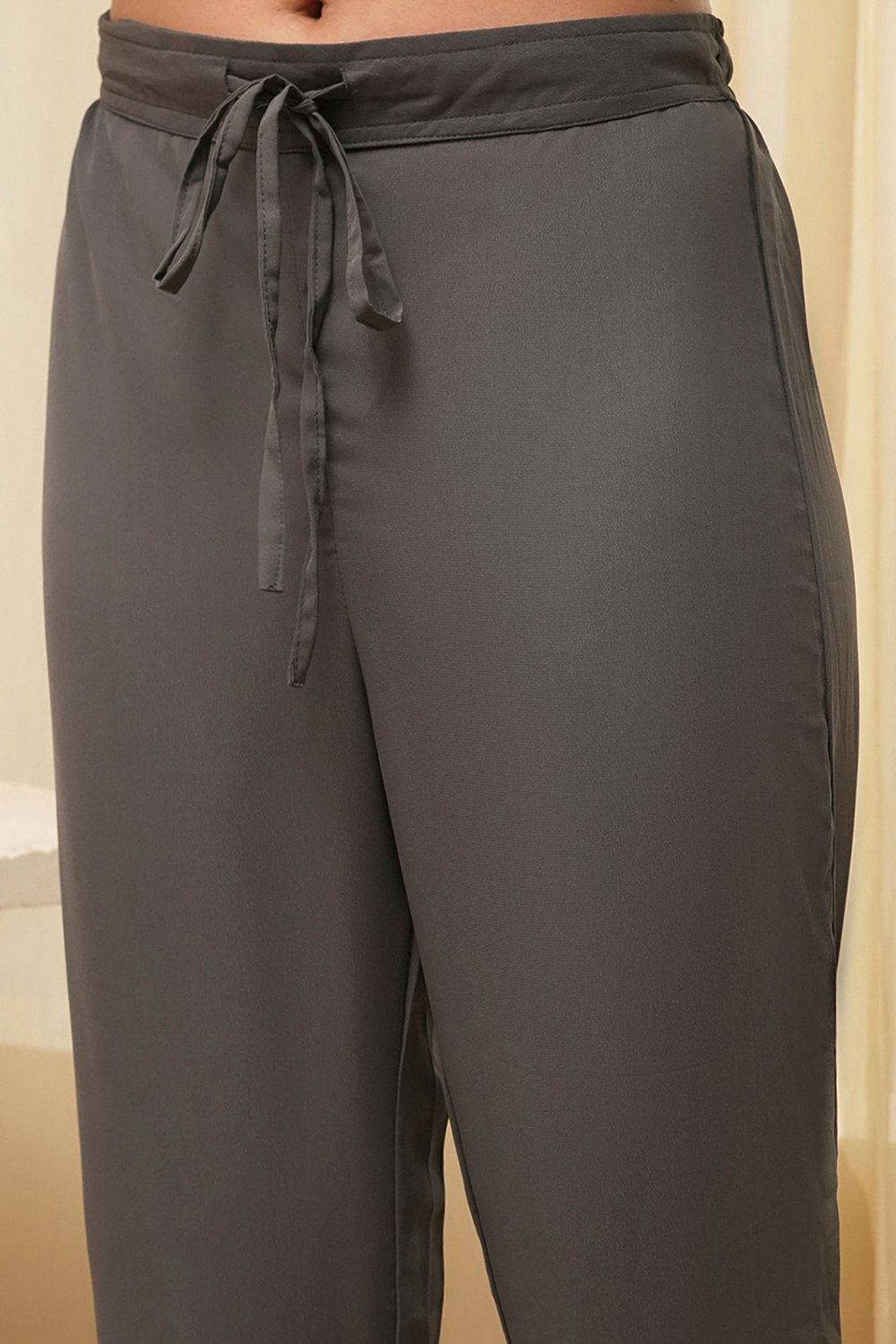 Grey & Pink Art Silk Straight Kurta Pant Suit Set image number 2