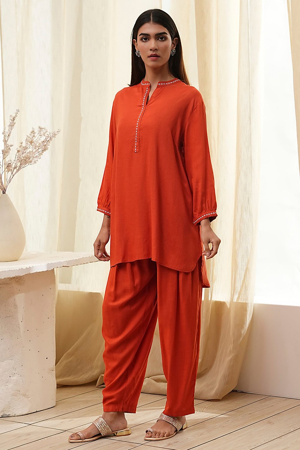 Burnt Orange Straight Solid Co-ord Set image number 3