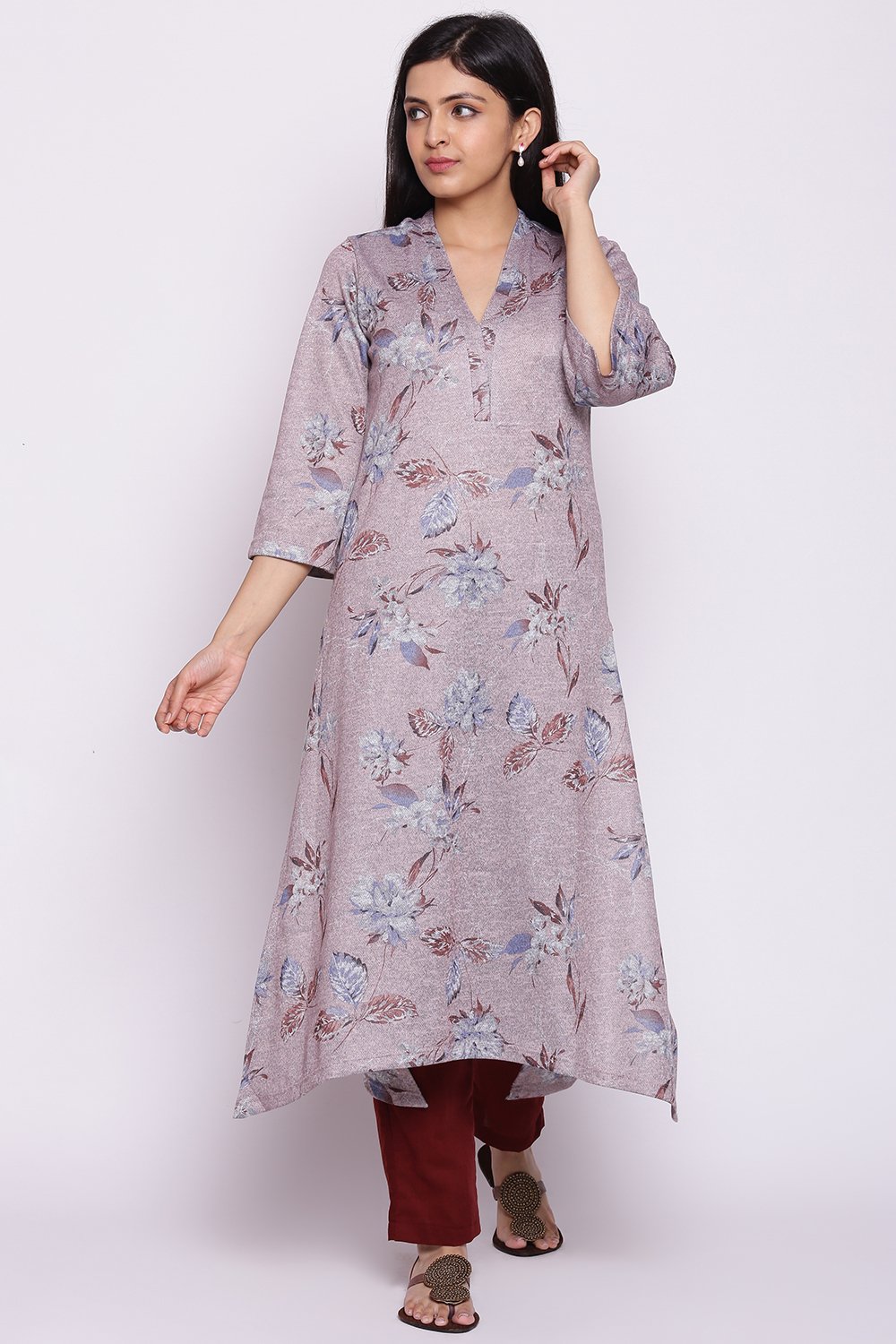 Blush Pink Straight Woolen Printed Kurta image number 0