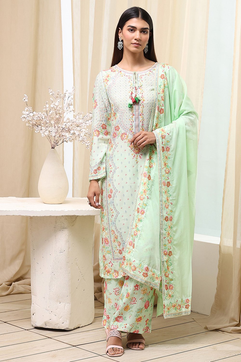 Pista Green Modal Blend Straight Suit Set image number 6