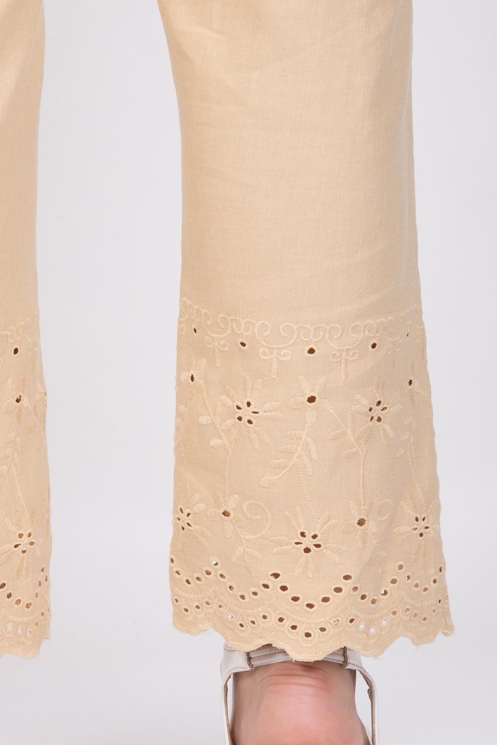 Off White Cotton Flax Pants image number 1