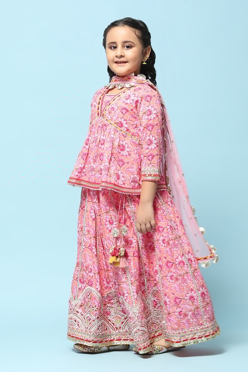 Peach Cotton Short Kurta Printed Suit Set image number 4
