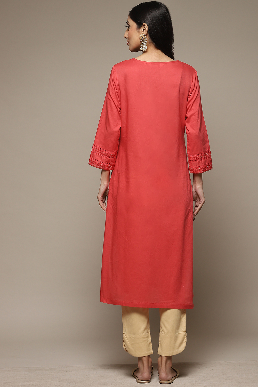 Off White Cotton Straight Kurta image number 2