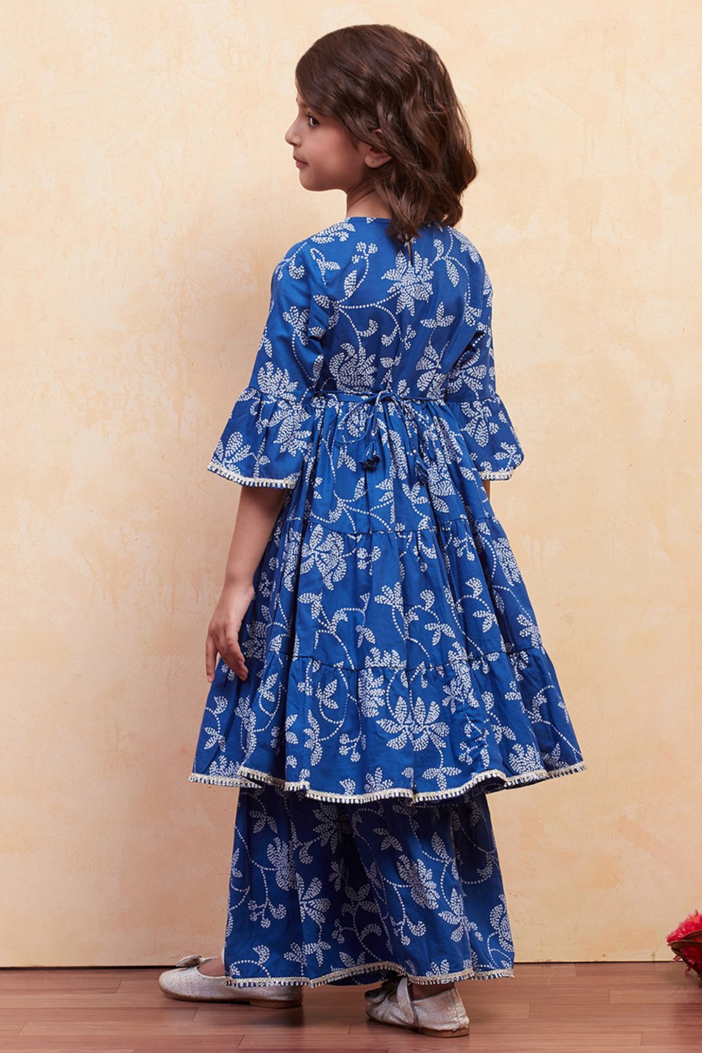 Blue Cotton Tiered Suit Set image number 4