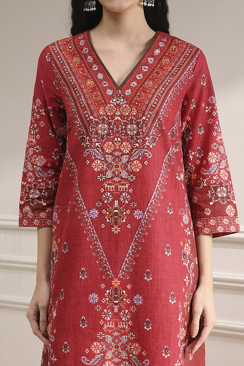 Blue Cotton Straight Printed Suit Set image number 1