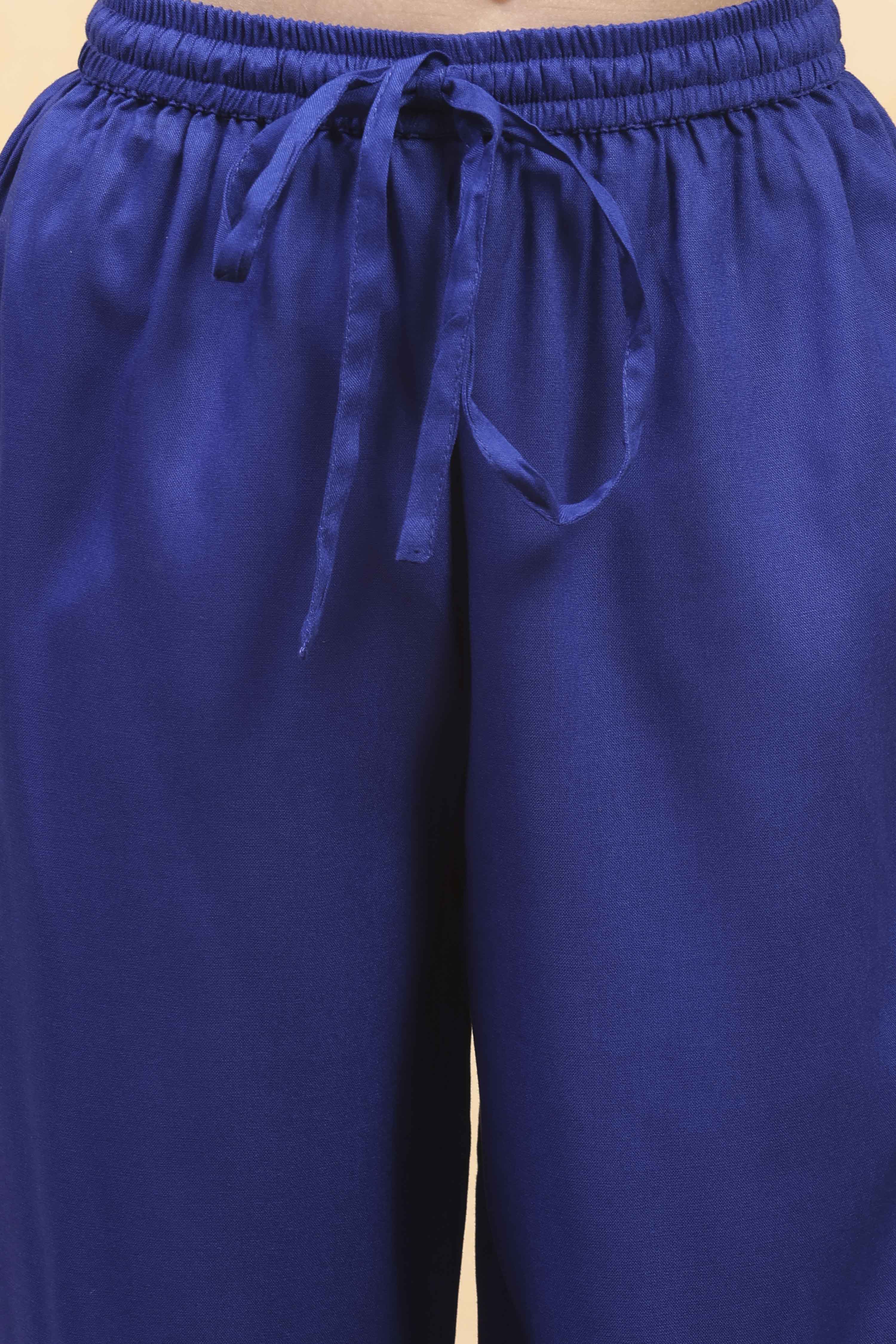 Blue Viscose Blend Solid Kalidar Suit Set image number 2