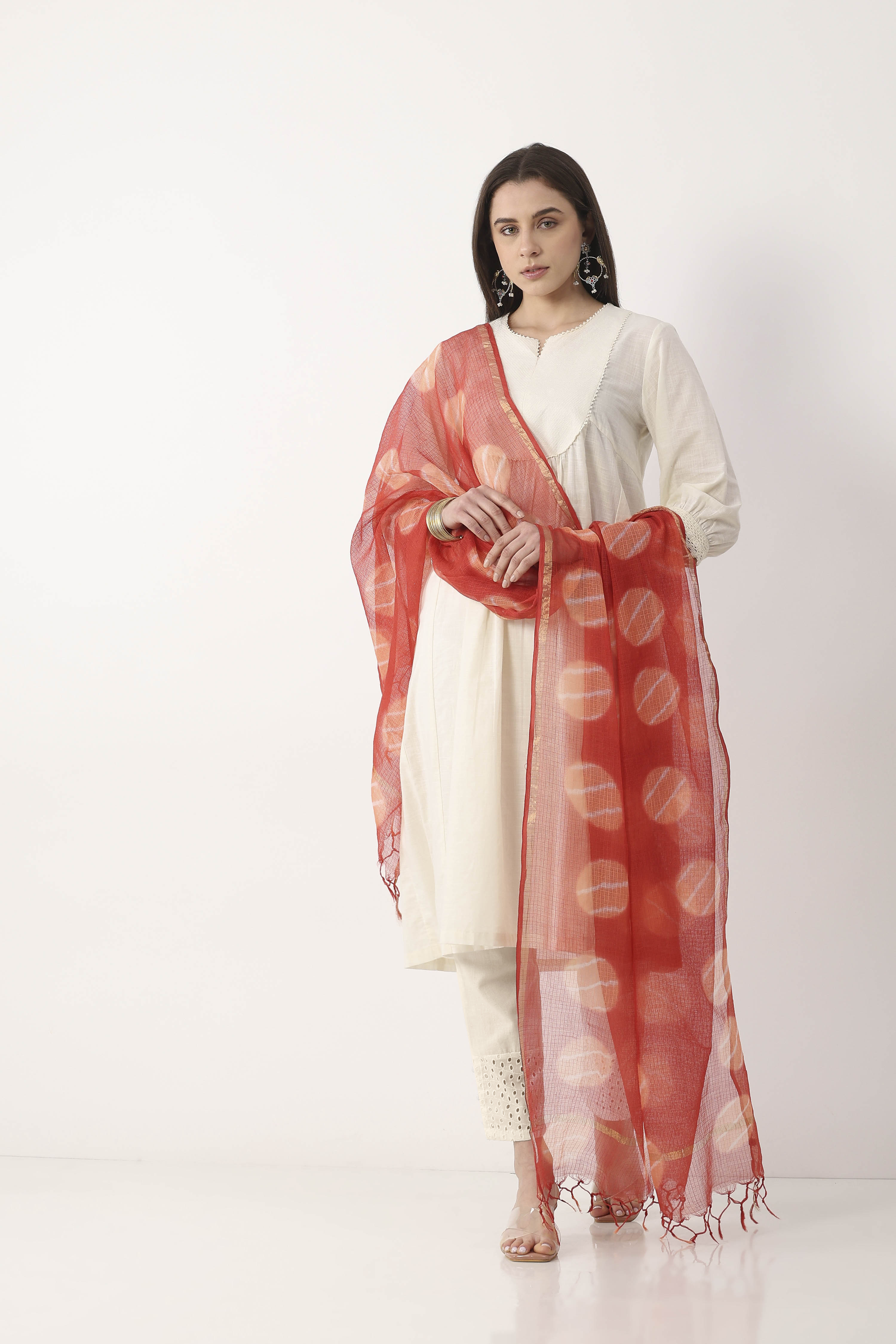 Red Cotton Dupatta image number 3