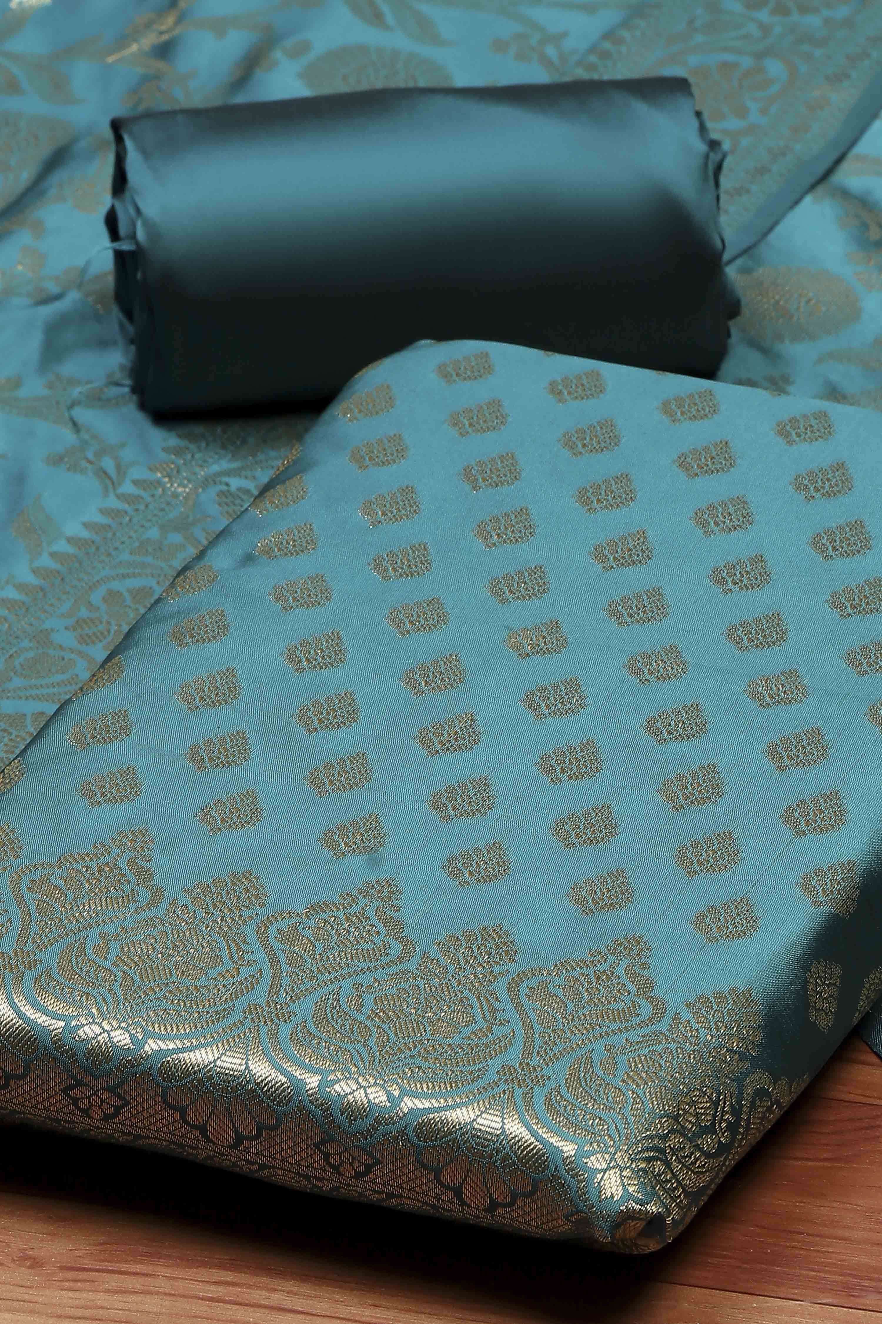 Rama Green Silk Unstitched Suit Set image number 1