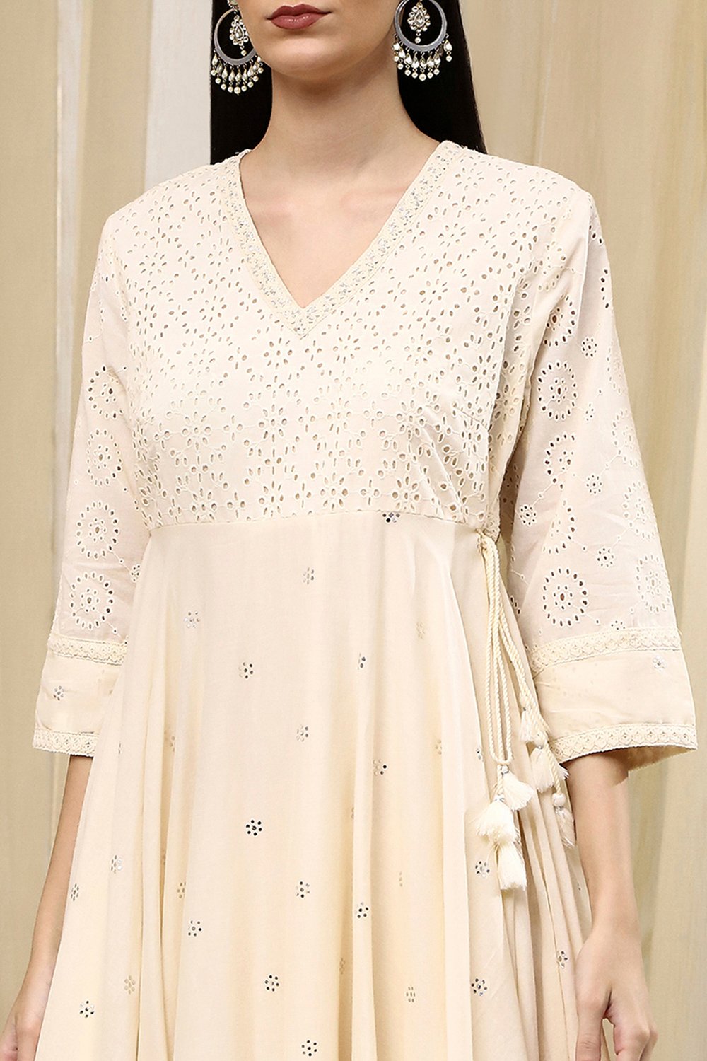 Off White Cotton Anarkali Suit Set image number 1