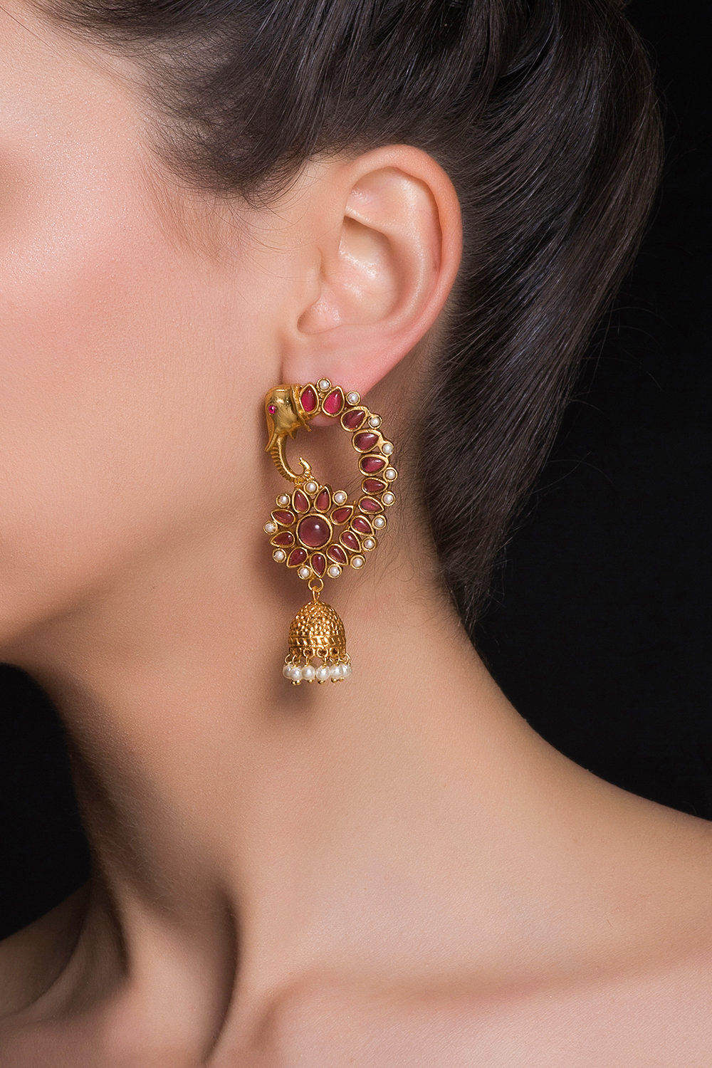 Tradiotional Gold And Red Designer Earrings image number 1