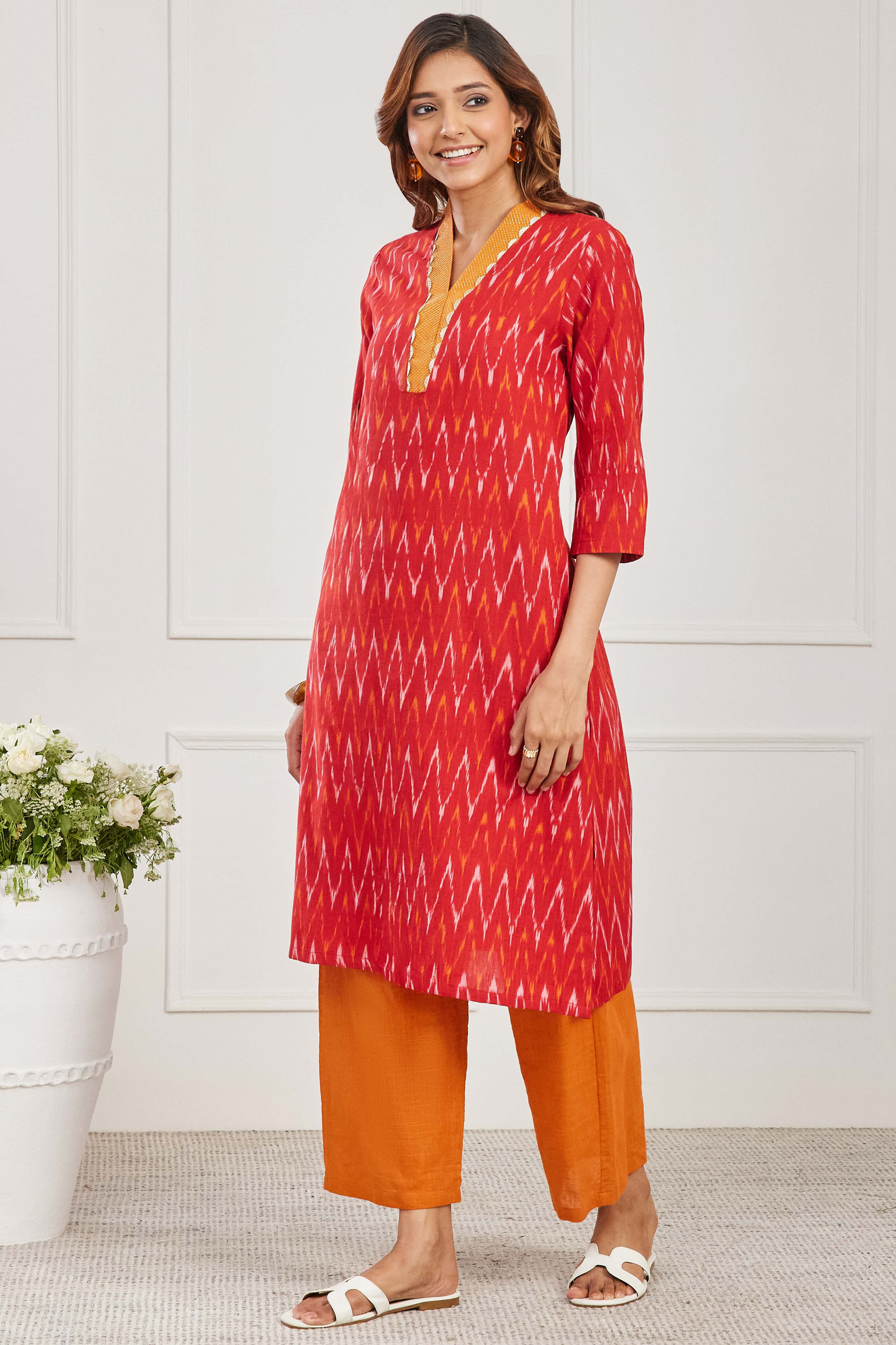 Brown Cotton Straight Kurta image number 2