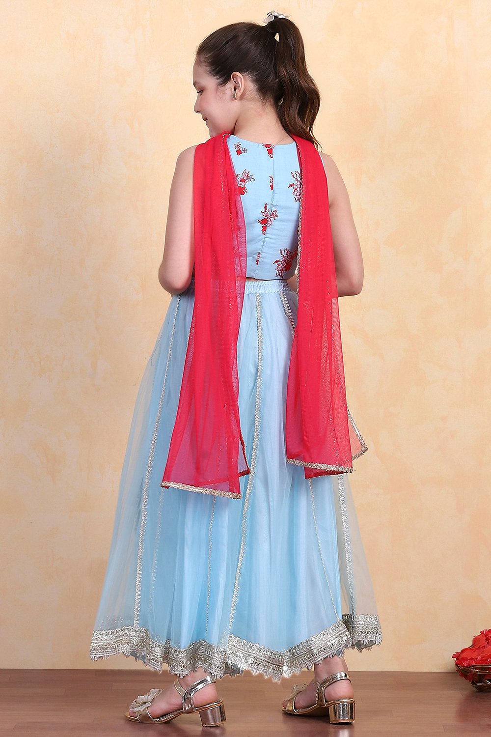 Sky Blue Cotton Lehenga Set image number 5