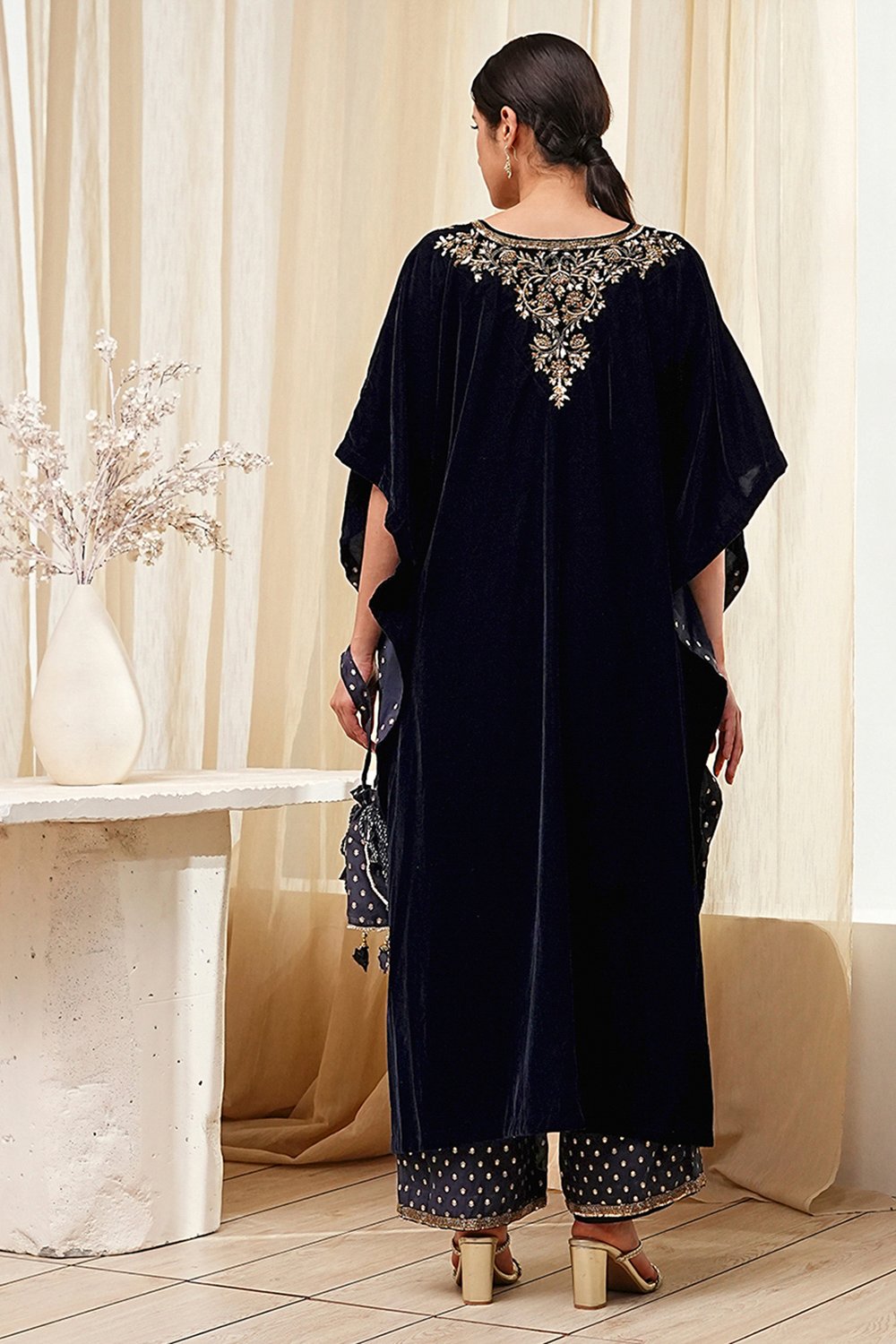 Blue Art Silk A-Line Kurta Palazzo Suit Set image number 4
