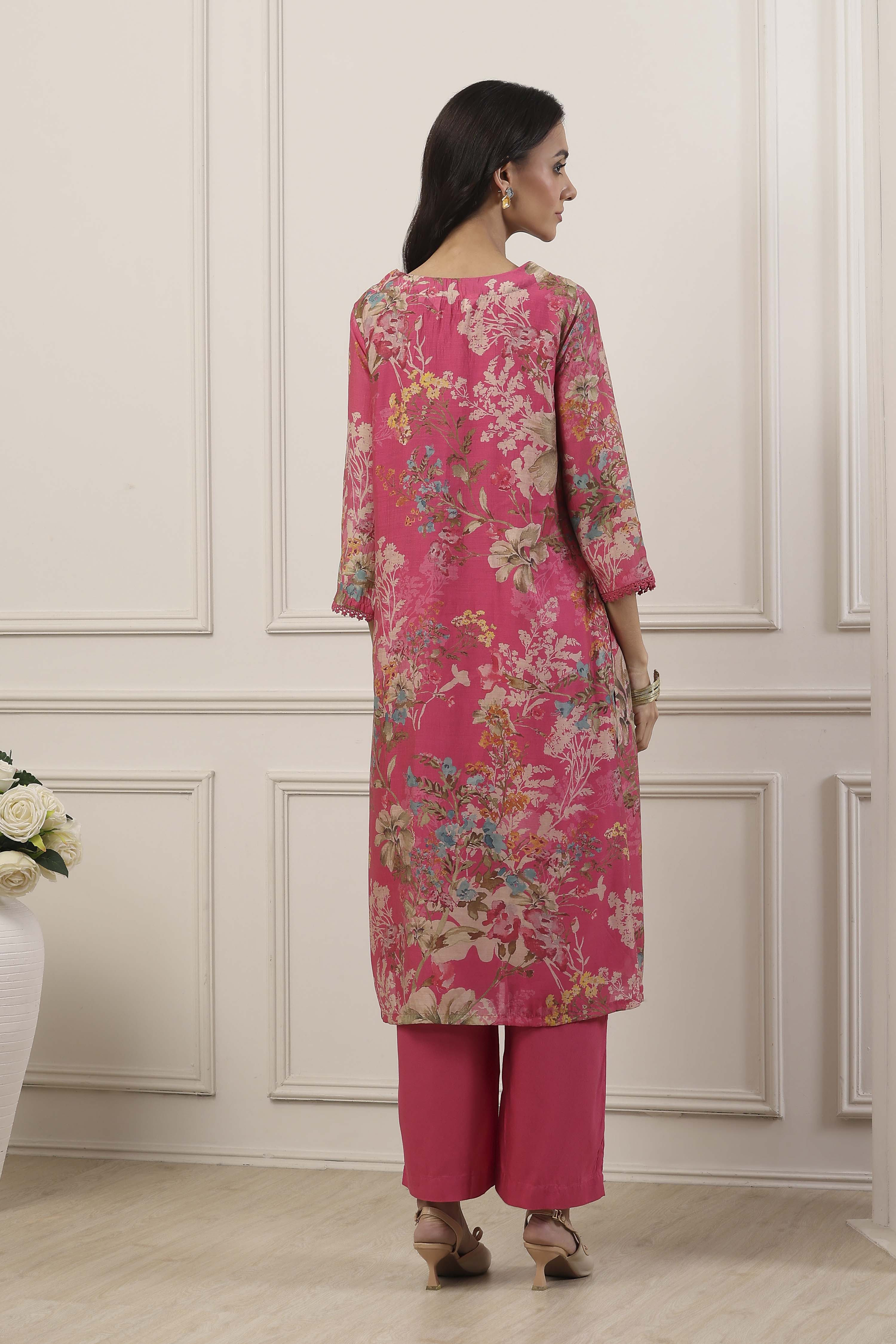 Pink Cotton Blend Straight Suit Set image number 3