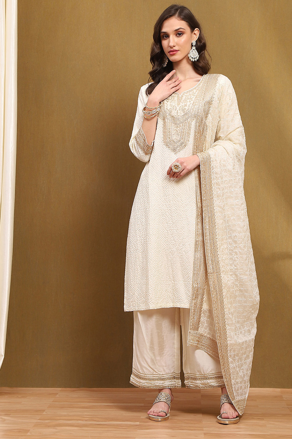 Orange Silk Embroidered Festive Straight Suit Set image number 6