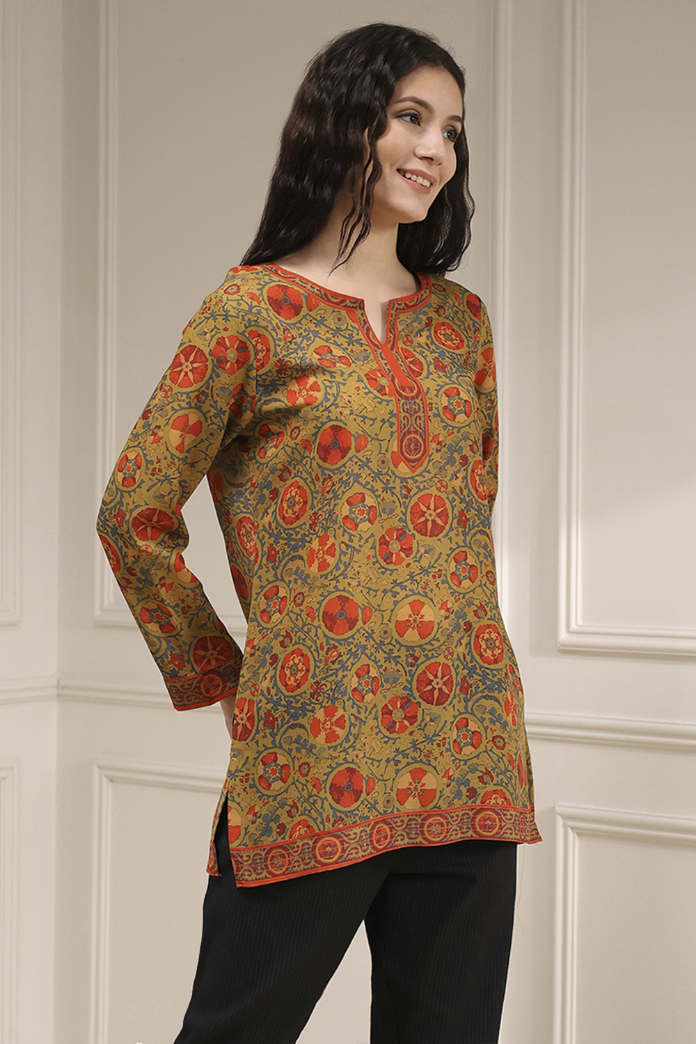 Mustard Red Polyester Straight Printed Short Kurta image number 4
