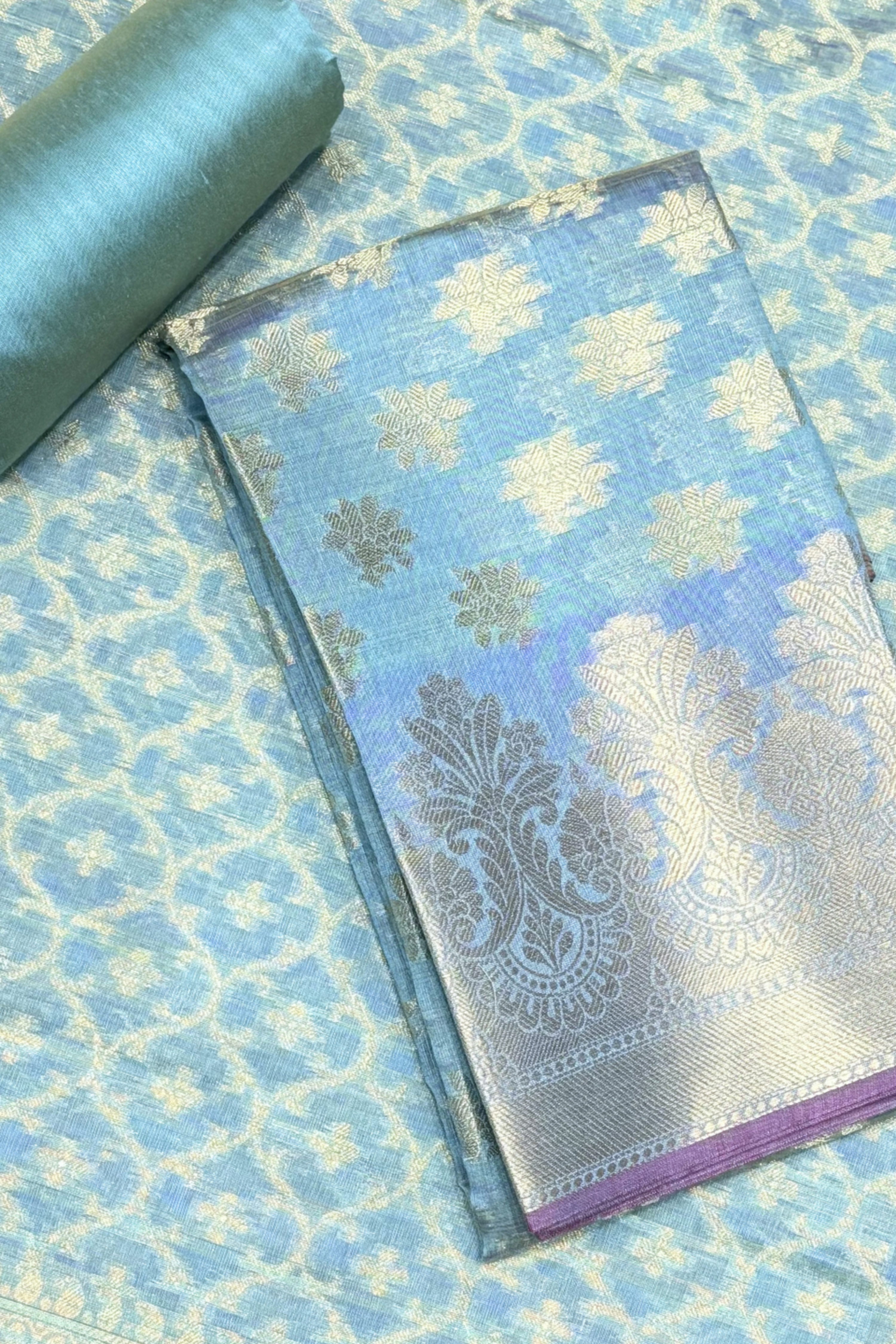 Pink Chanderi Silk Printed Unstitched Suit Set image number 1