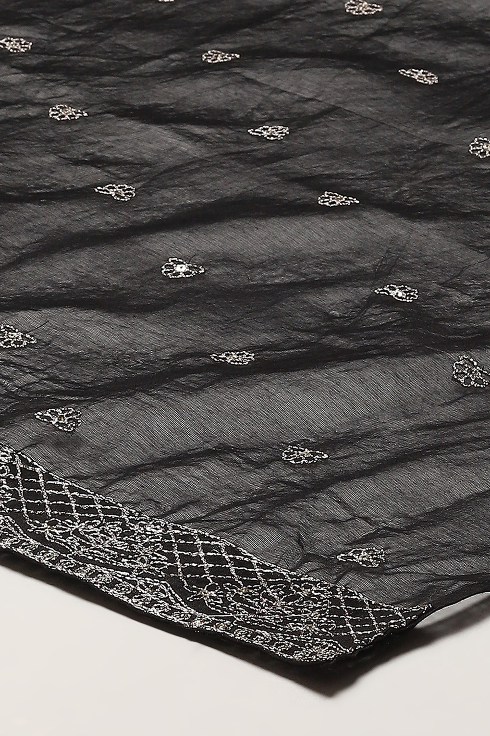 Black Cotton Satin Straight Kurta Palazzo Suit Set image number 3