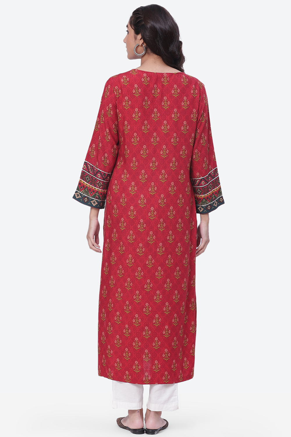 Rust LIVA Straight Printed Kurta image number 4