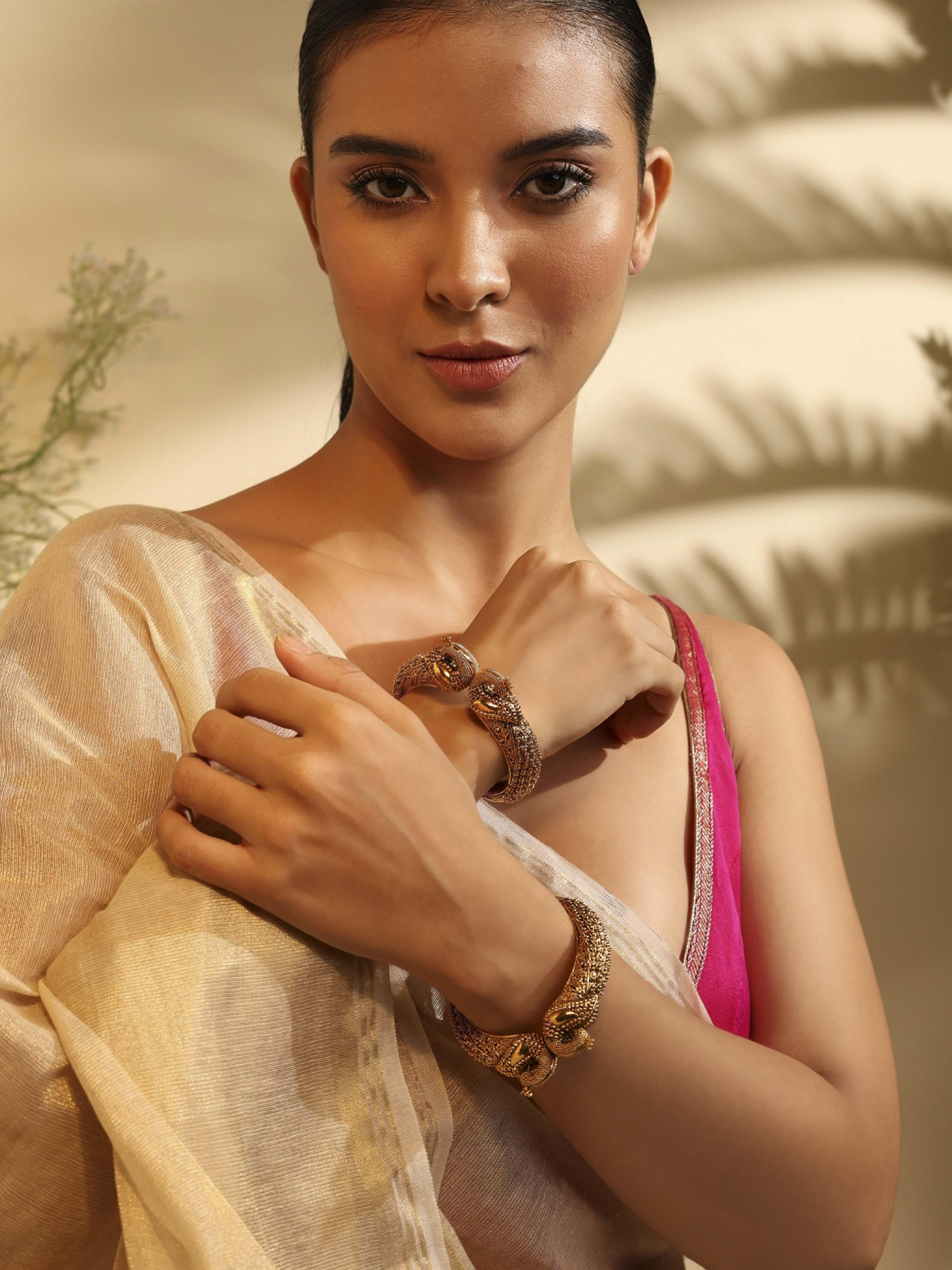Gold Plated Brass Textured Bangles image number 4