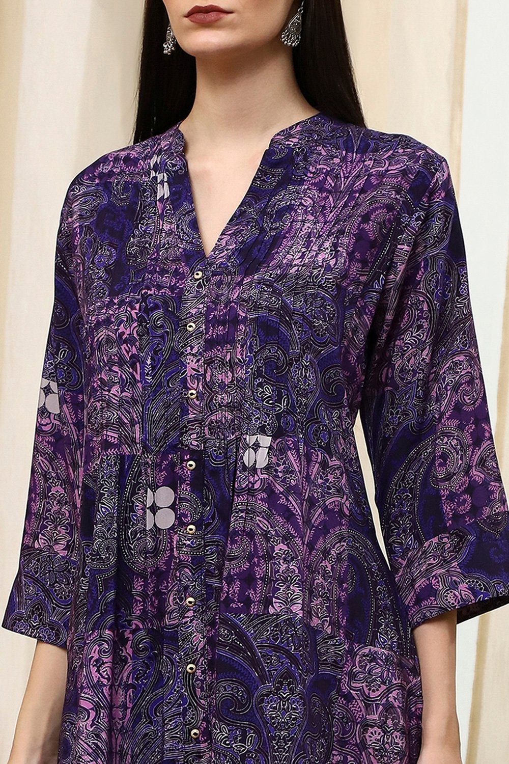 Indigo Blue Pleated Straight Short Kurta image number 1