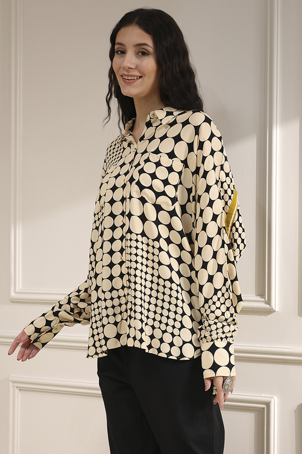 Ivory Viscose Asymmetric Printed Top image number 2