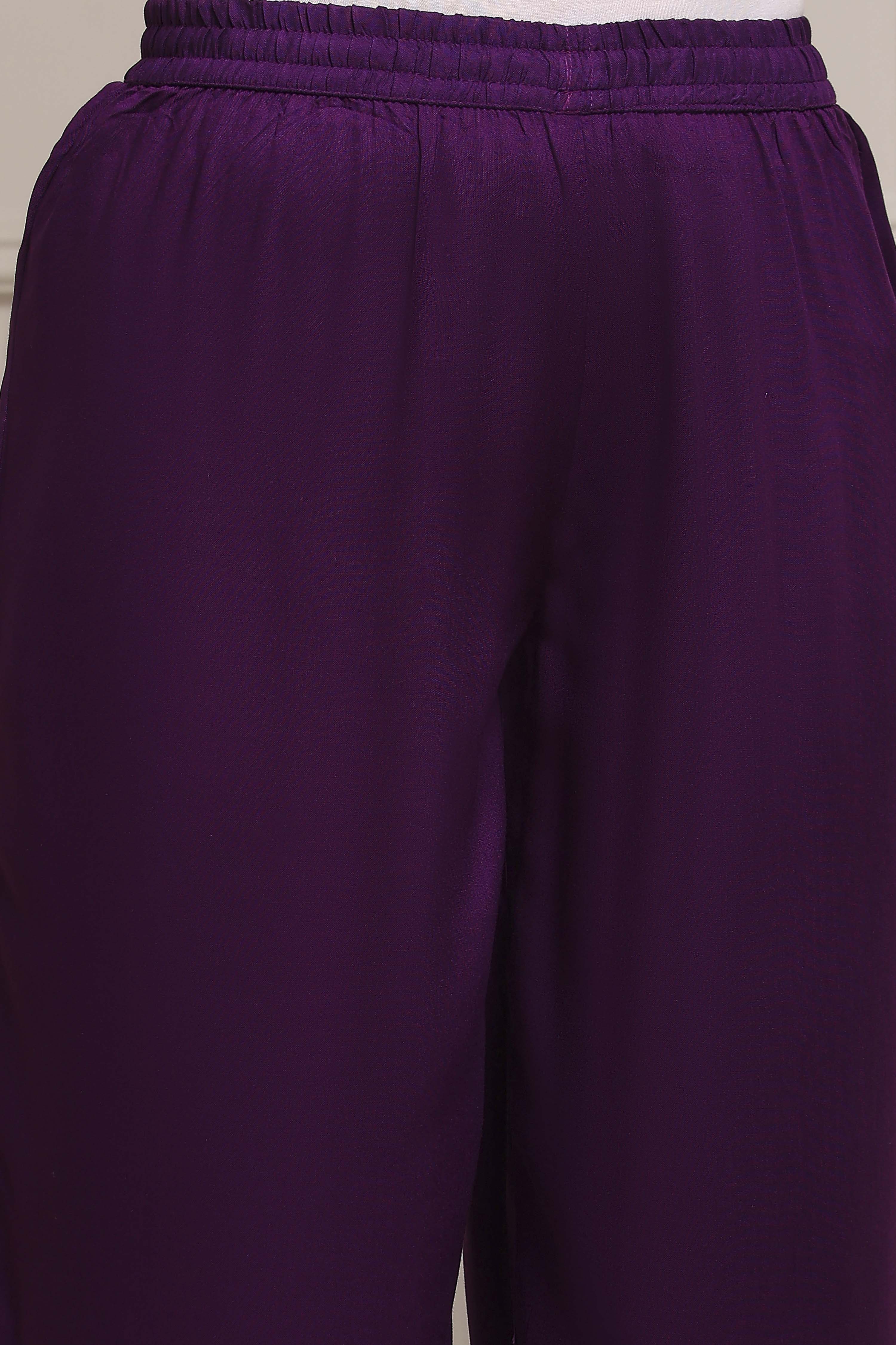 Purple Viscose Straight Printed Suit Set image number 2